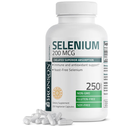 Bronson Selenium 200 mcg – Yeast Free Chelated Amino Acid Complex - Essential Trace Mineral with Superior Absorption BronsonUS supplements