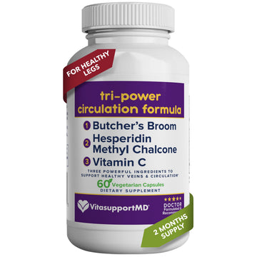 VITASUPPORTMD Tri-Power Circulation Formula - Circulation Supplement with Butcher's Broom, Hesperidin Methyl Chalcone, and Vitamin C, 60 Capsules, for Blood and Leg Circulation, Vein Health Support VITASUPPORTMDAu supplements