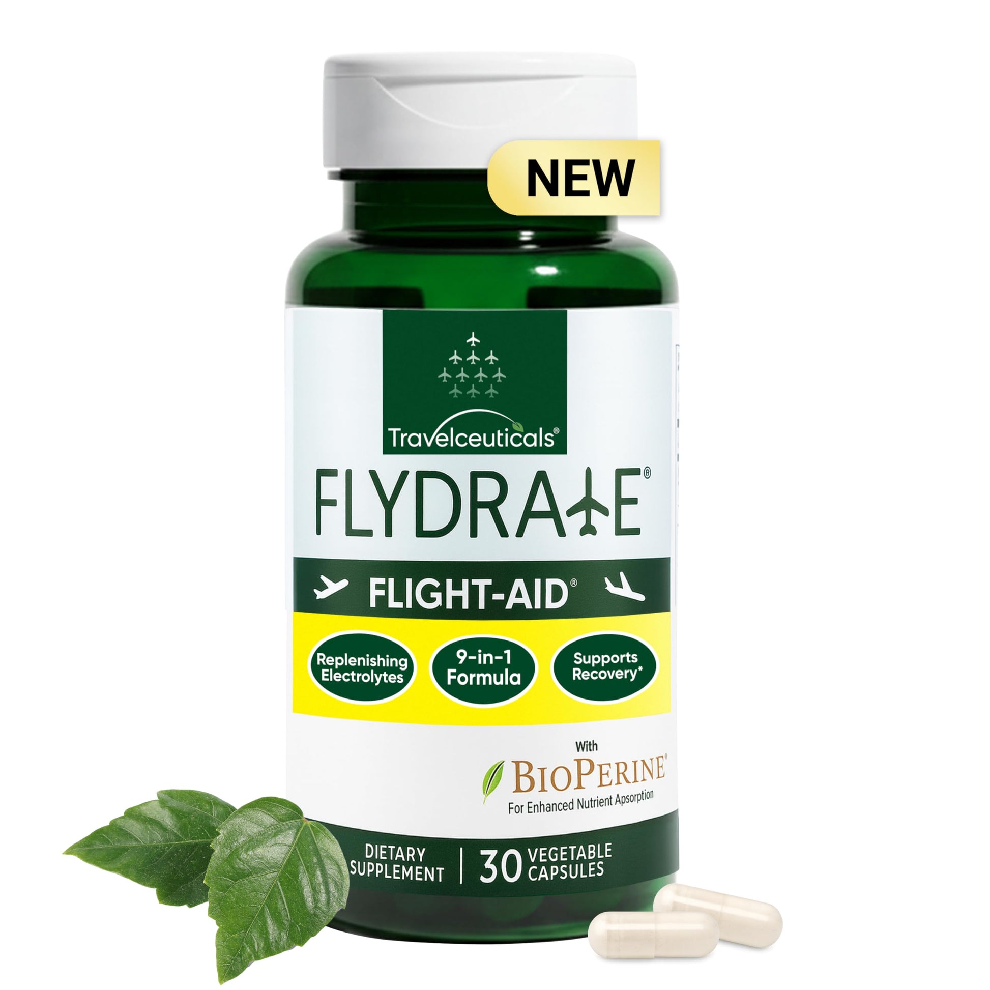 Flight-Aid | Replenishing Electrolyte Hydration Capsules Made for Travel, Jet Lag, Fatigue & Recovery | 9-in-1 Formula with Essential Electrolytes, Vitamins, Minerals & Bioperine® | 30 Capsules FlydrateAu supplements