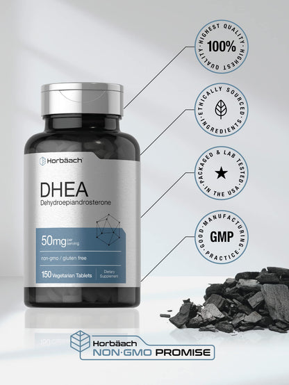 DHEA 50mg 150 Tablets | Non-GMO, Gluten Free Supplement | by Horbaach HorbäachUS supplements