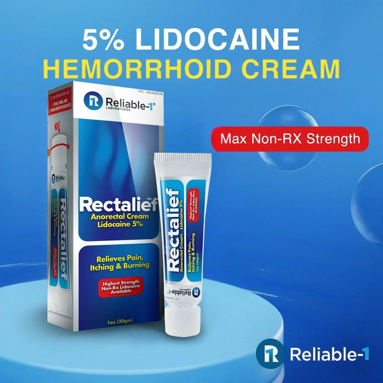 Rectalief 5% Lidocaine Hemorrhoid Cream (Max Non-RX Strength) Reliable-1 Laboratories Soothing Anorectal, Numbing Hemorrhoidal Ointment - Pain, Itching, & Burning, Strongest OTC Anal Treatment, 2-Pack Reliable-1 LaboratoriesAu supplements