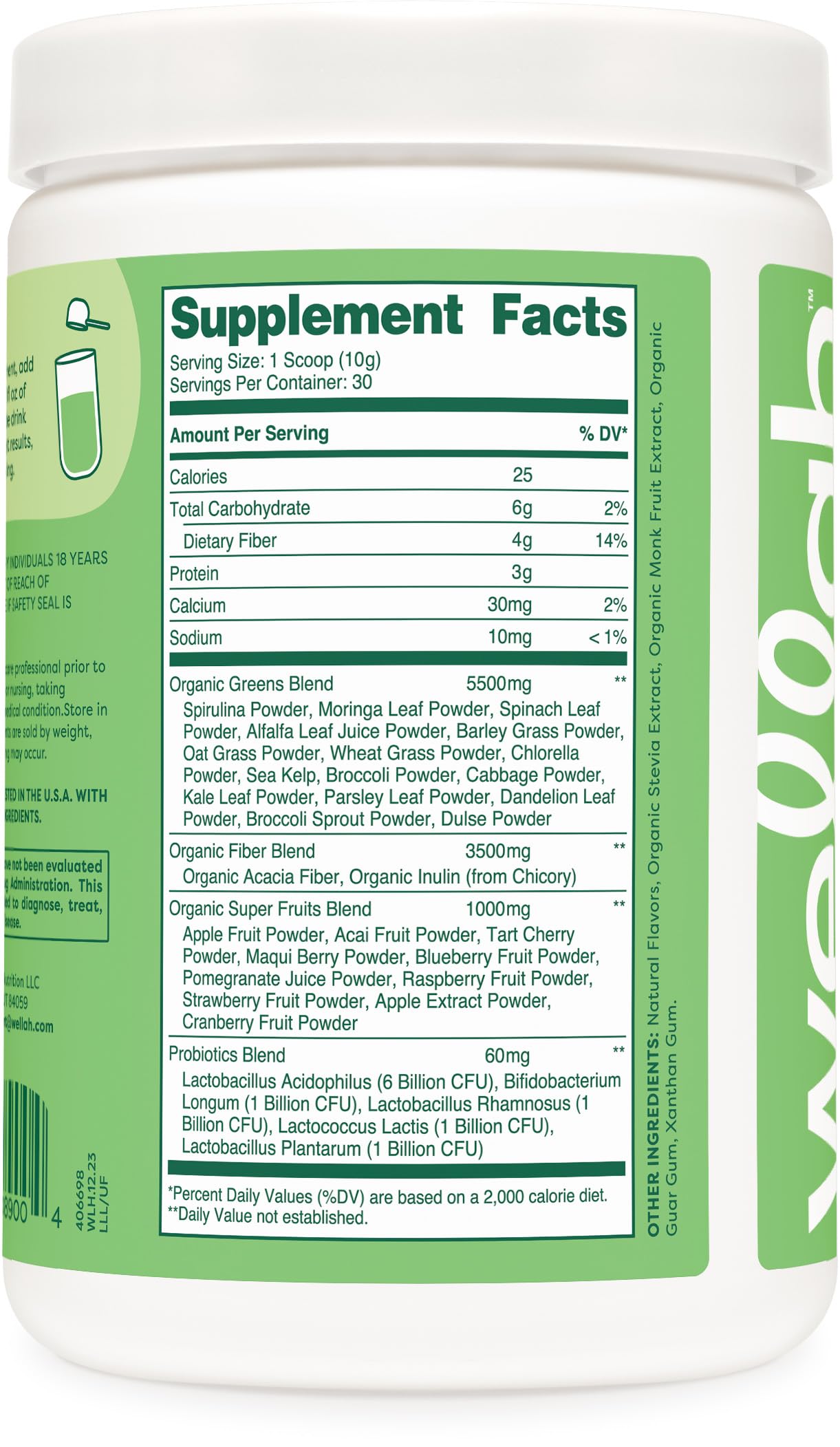 Wellah Leaf, Laugh, Love Super Greens Powder (Unflavored) 30 Servings - Superfood Supplement Drink Mix WellahAu supplements