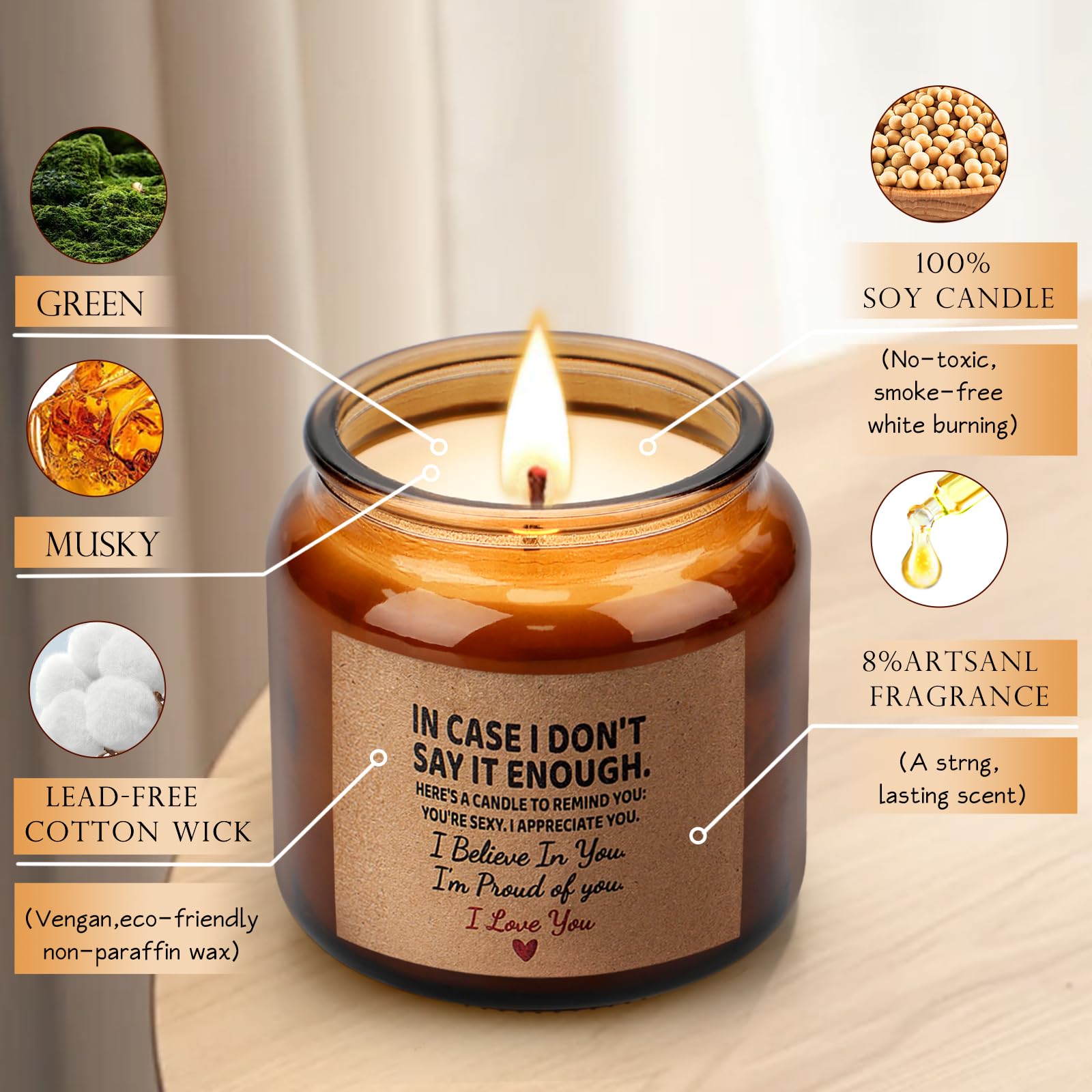 Candle Amber Moss Scented, Valentines Day Gifts for Her Girlfriend Wife, Romantic Anniversary YINUO LIGHTAu supplements