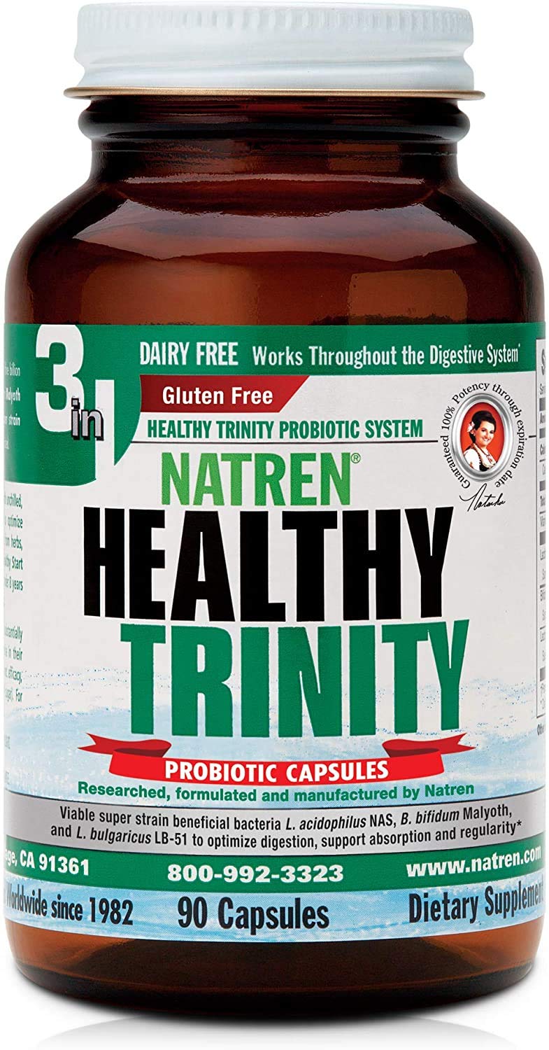 Natren Healthy Trinity Probiotics Supplement - 90 Dairy and Gluten Free Gel Capsules - Improve Gut and Digestive Health, 30 Billion CFU - Lactobacillus Acidophilus, Bifidobacterium, Bulgaricus NatrenAu supplements