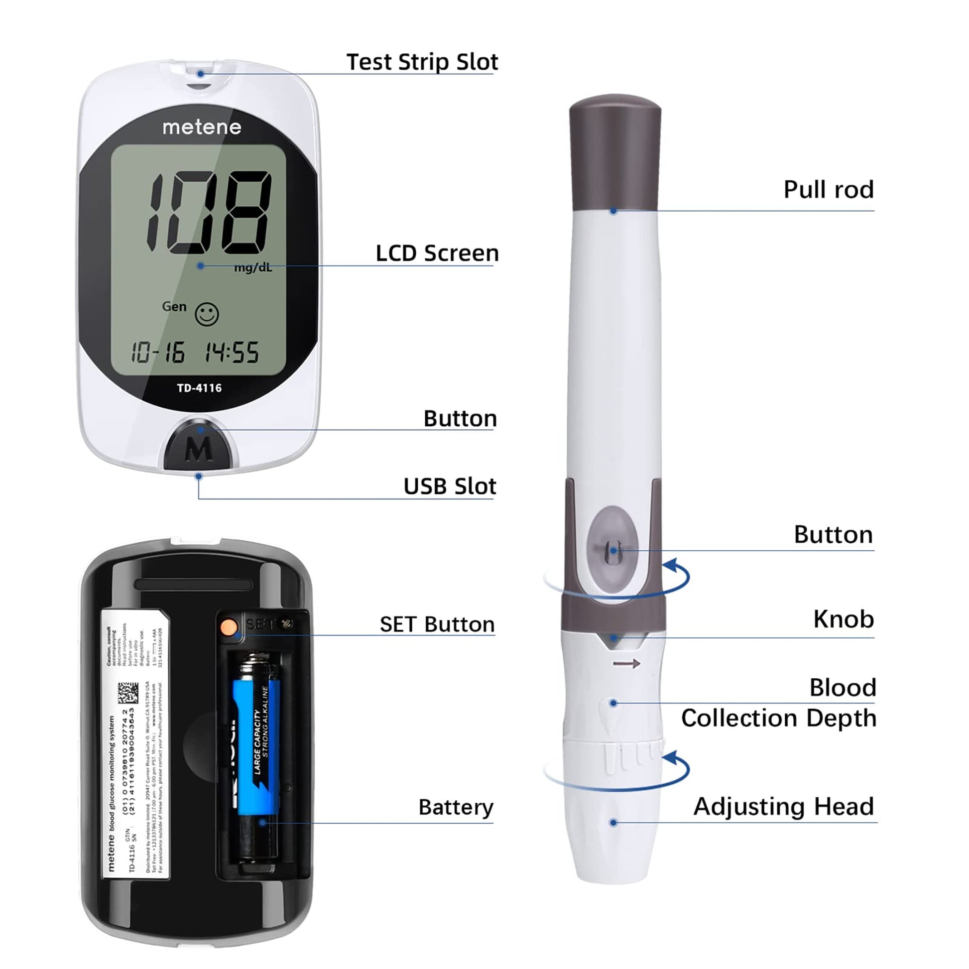 Metene TD-4116 Blood Glucose Monitor Kit, 100 Glucometer Strips MeteneAu supplements