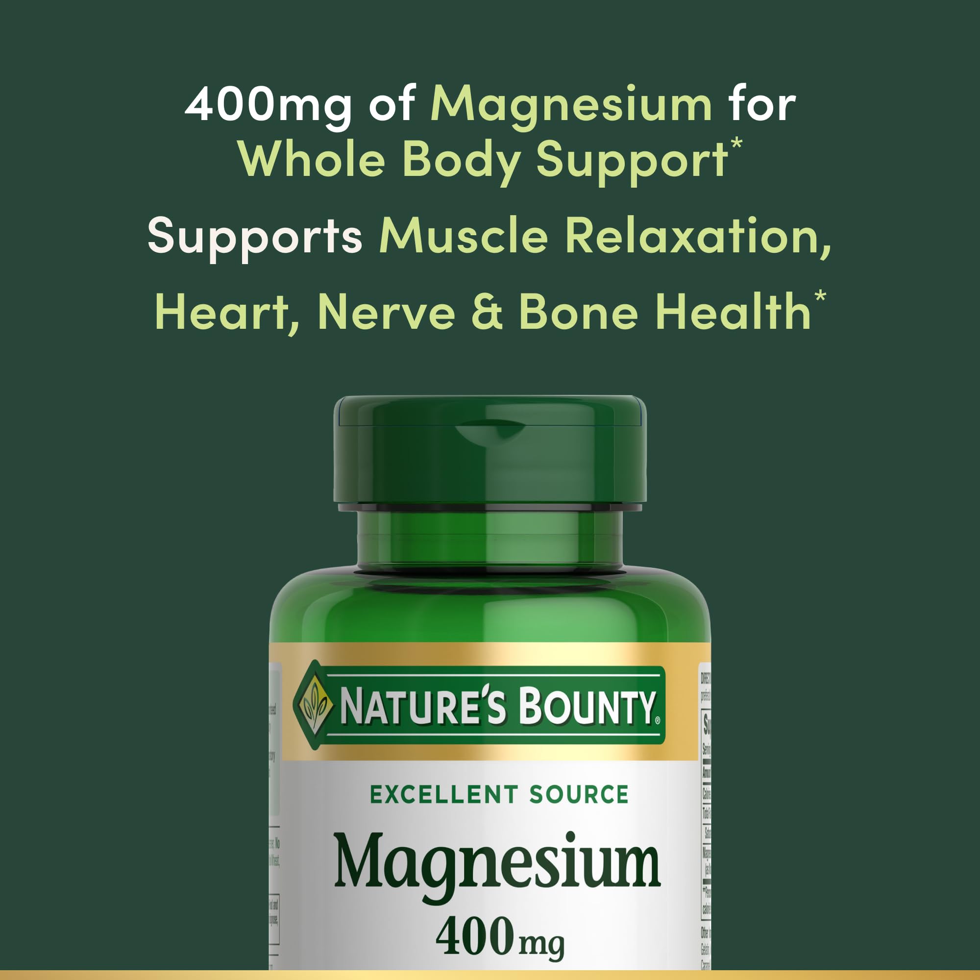Nature's Bounty Magnesium 400 mg Softgel, Whole Body Support, Magnesium Supplements for Men and Women, Heart, Nerve & Bone Health, 75 Softgels (Pack of 1) Nature's BountyAu supplements