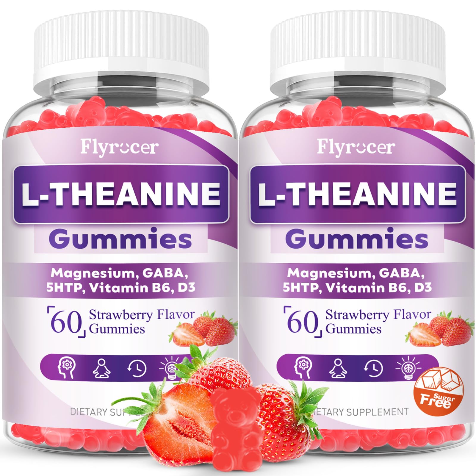 Flyrocer 2 Pack L-Theanine Gummies, L Theanine Supplement for Adults & Kids, L'Theanine with Ashwagandha, Magnesium, 5HTP & GABA - Support Calm, Relax, zzZ, Focus, Vegan Strawberry Flavor, 120 Count FlyrocerAu supplements