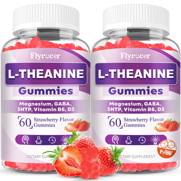 Flyrocer 2 Pack L-Theanine Gummies, L Theanine Supplement for Adults & Kids, L'Theanine with Ashwagandha, Magnesium, 5HTP & GABA - Support Calm, Relax, zzZ, Focus, Vegan Strawberry Flavor, 120 Count FlyrocerAu supplements