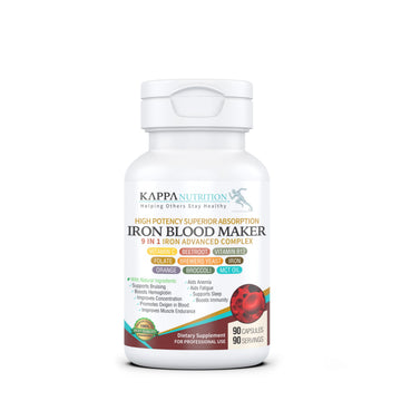 KAPPA NUTRITION Iron 26mg, Vitamin C & Orange 150mg, Folate 667mcg DFE, Vitamin B12, Beetroot, Brewers Yeast, Broccoli & MCT Oil 9 in 1 Advanced Complex (90 Capsules) KAPPA NUTRITIONAu supplements