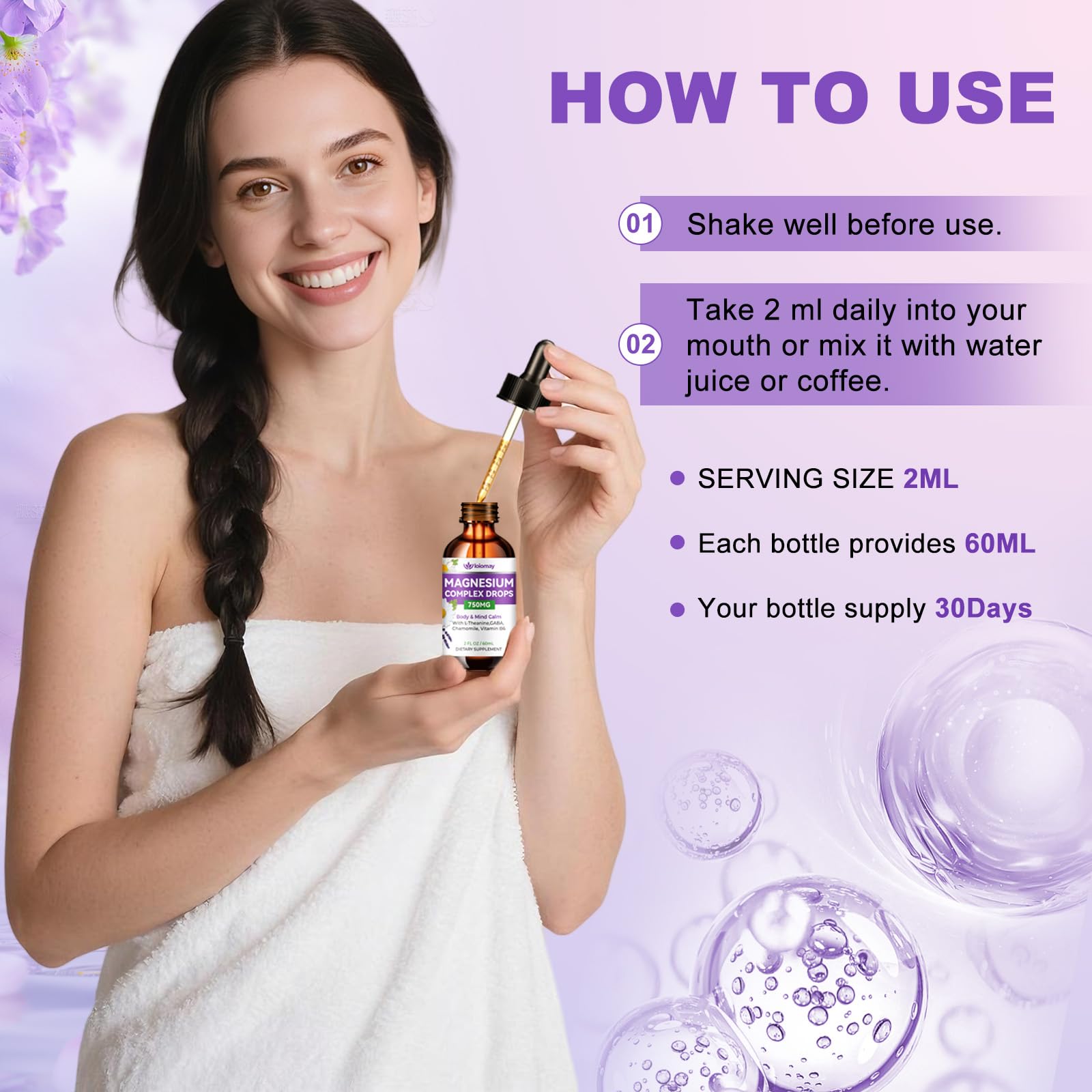 Magnesium Glycinate Liquid Drops for Women & Men, Triple Calm Magnesium Complex Supplement with L-Threonate, Malate, L-Theanine for Kids Adults Calm, Sleep & Mood, Sugar-Free, Natural Flavor, 2 fl oz loiomayAu supplements