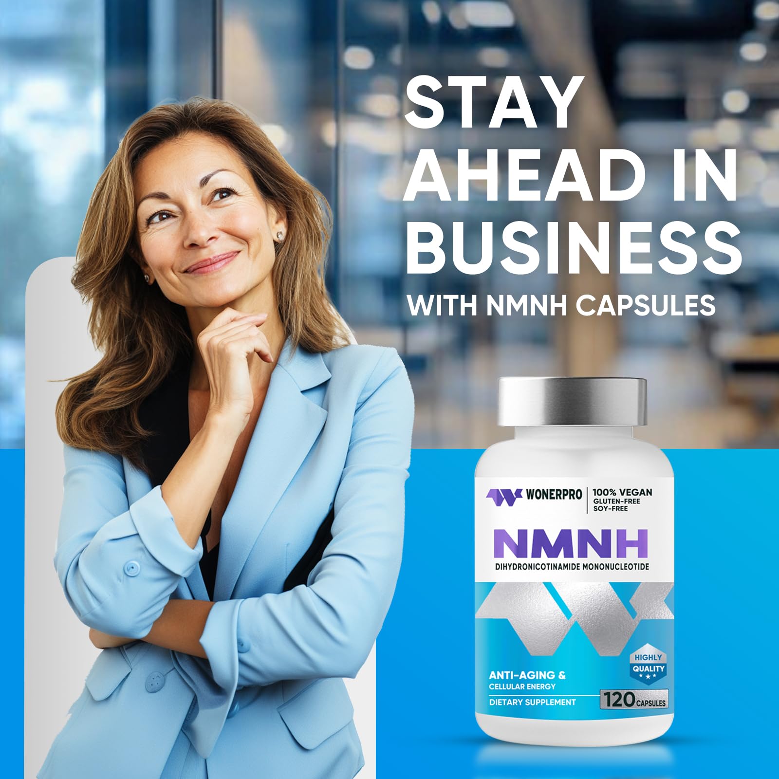 WONERPRO NMNH (NMN Supplement Alternative)，1000mg Per Serving NAD Supplement to Boost NAD+ Levels as We Age, for Anti Aging, Energy, Focus - 120 Capsule WONERPROAu supplements