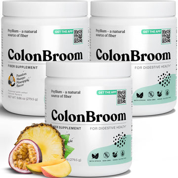 ColonBroom Psyllium Husk Powder with Stevia (Tropical Fruits) - Colon Cleanse for Bloating Relief & Gut Health - Colon Broom Fiber Powder Drink - Vegan Fiber Powder Stevia Supplement, 150 Servings ColonBroomAu supplements