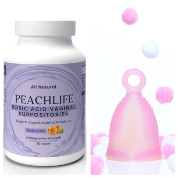 Peachlife Boric Acid Suppositories and Small Soft Menstrual Cup with Ring Pull PeachlifeAu supplements