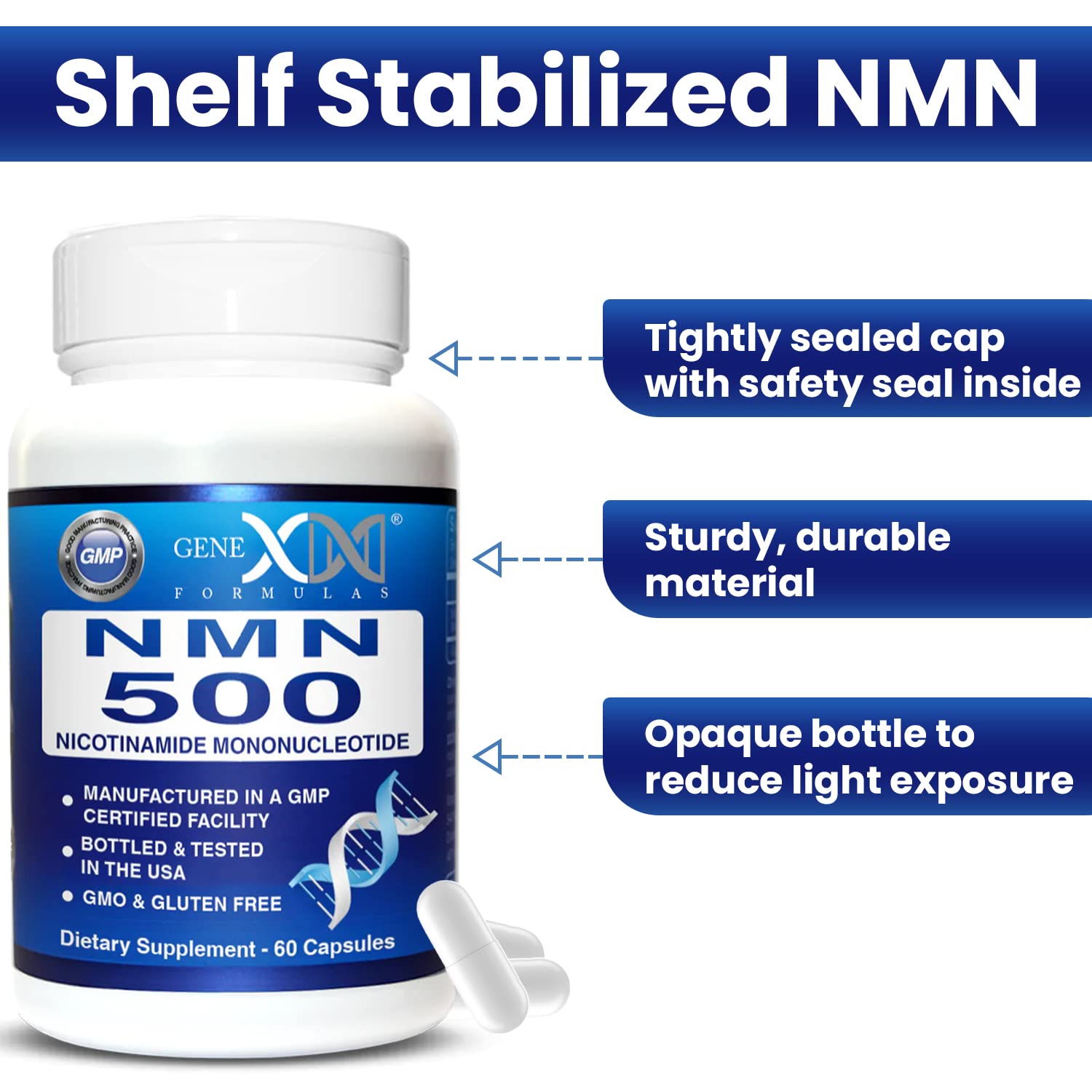 Genex Formulas NMN 500mg - 99% Pure Shelf Stabilized Supplement Capsules for Increased NAD Levels & Healthy Aging, GMP Certified, 500mg per Serving, 60 Capsules Genex FormulasAu supplements