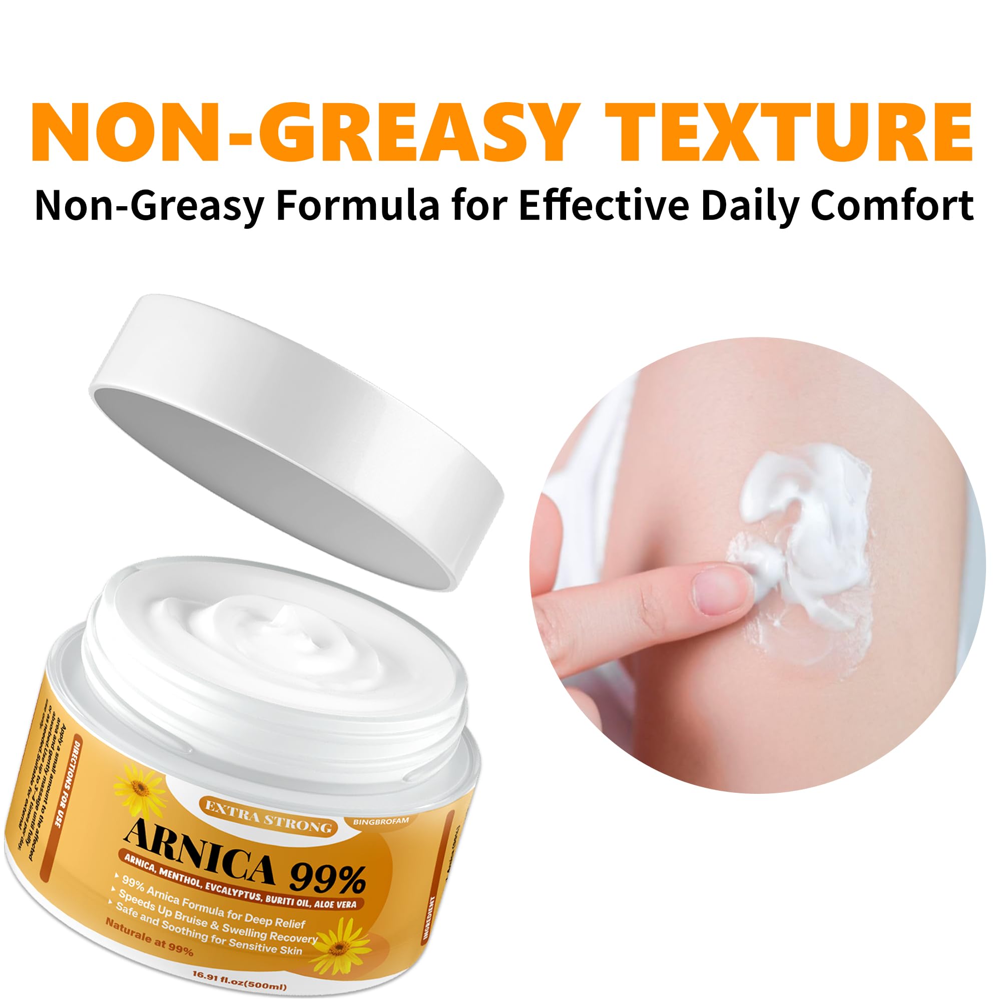 Bingbrofam Arnica Cream 99% Extra Strength Gel Pain Relief for Fast Healing Thin Skin, Seniors Bruises with Menthol, Swelling, Soothing Massage, 16.9 Oz BingbrofamAu supplements