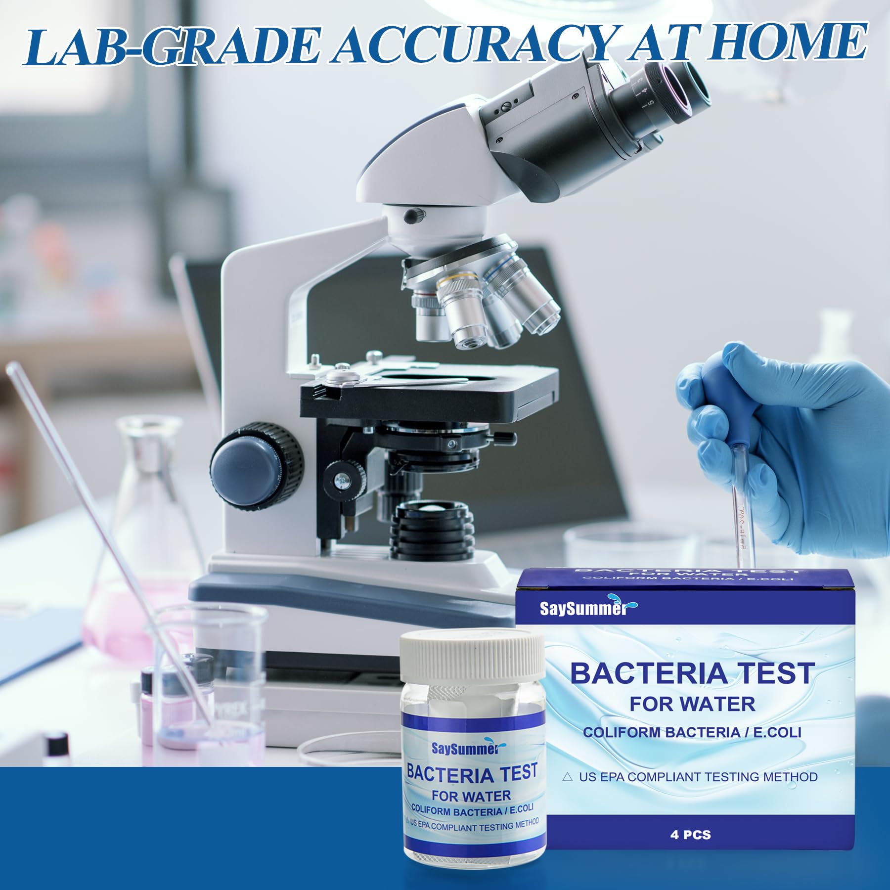 Drinking Water Bacteria Test Kit: 4 Tests Detecting Coliform E coli Bacteria - at Home Well Water Testing Kits for Drinking Water Pool Hot Tub Aquarium and More SaySummerAu supplements