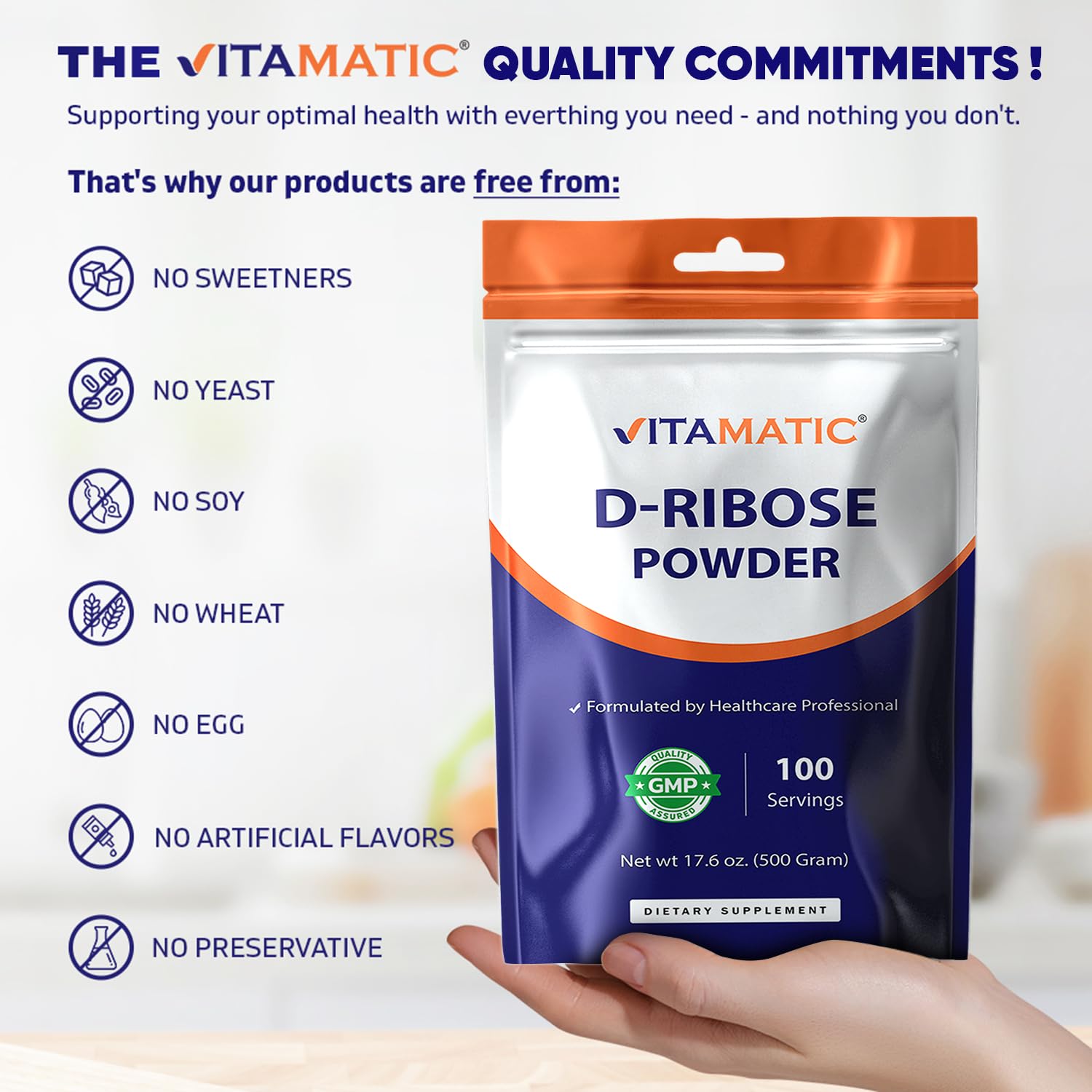 Vitamatic D-Ribose Powder 500g - 17.6 OZ (500 Gram) | Pure & Unflavored | Non-GMO | Easy-Mix Dietary Supplement VitamaticAu supplements