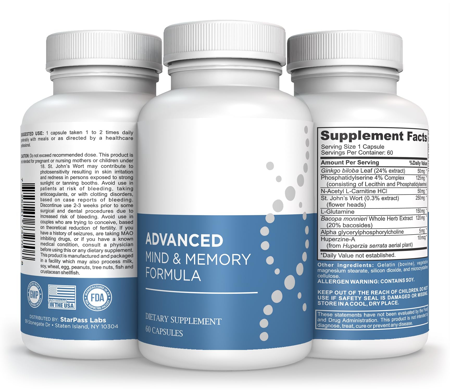 StarPass Labs Advanced Memory Formula Extreme Brain Booster, Brain Supplement for Memory, Focus and Mental Performance, Memory Vitamins for Better Brain Health 180 Capsules (3 Pack) StarPass LabsAu supplements