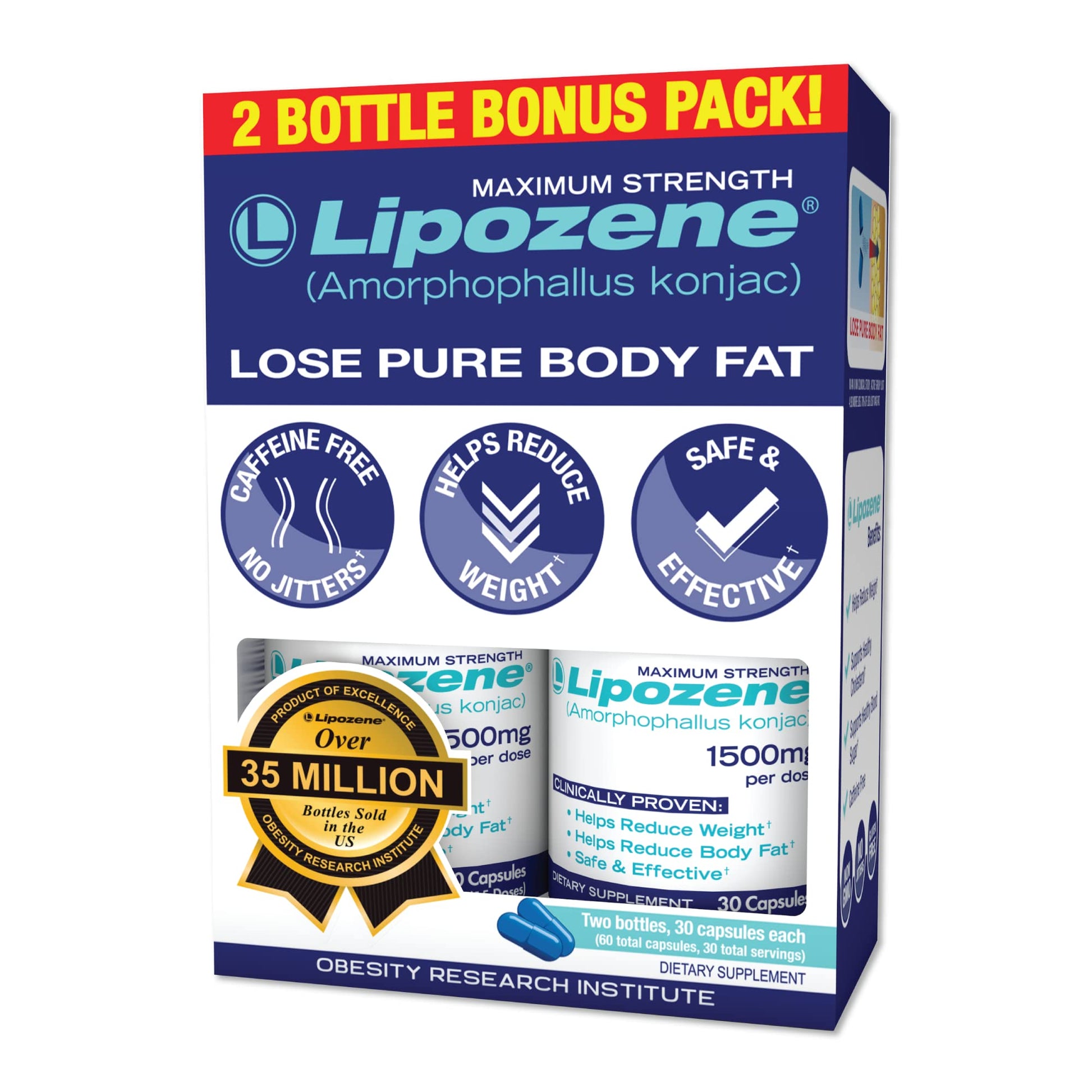 Lipozene Diet Pills - Weight Loss Supplement - Appetite Control - Two Bottles of 30 Capsules LipozeneUS supplements