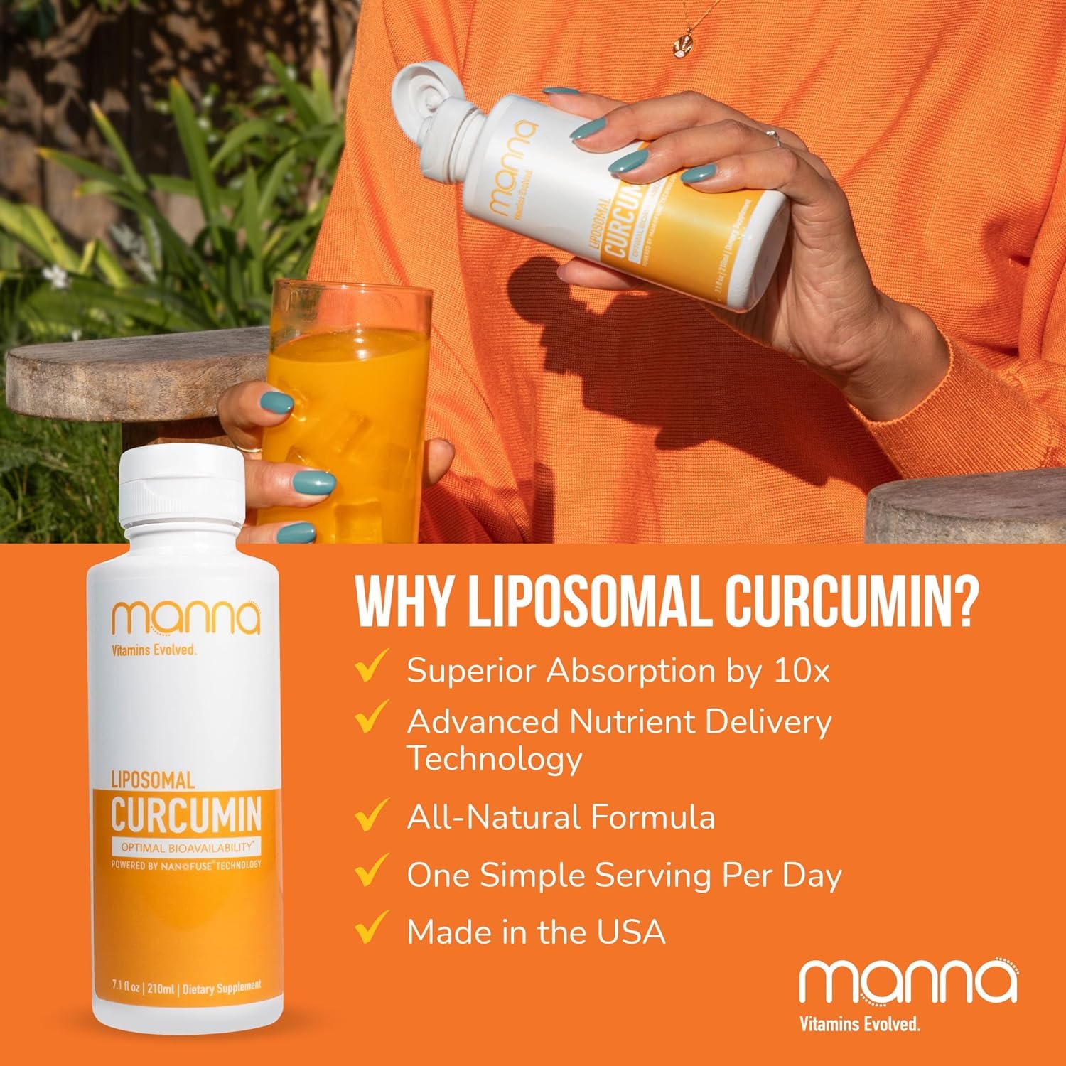 Manna Vitamins Evolved Liposomal Liquid Curcumin for Advanced Absorption Best Turmeric Supplement for Daily Joint & Immune Health Support - Vegan, Non-GMO, 95% Curcuminoids (1 Pack) Manna Vitamins EvolvedAu supplements