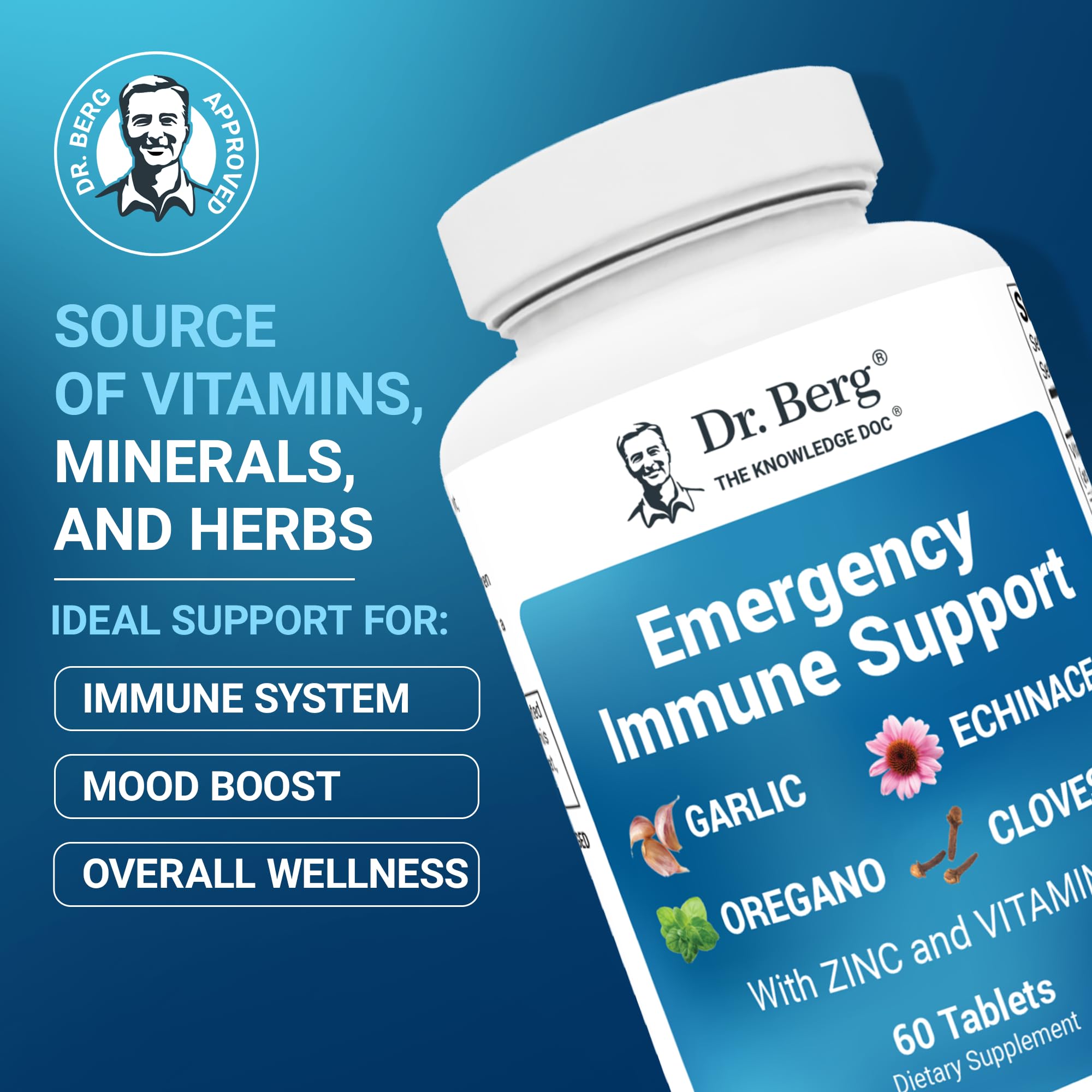 Dr. Berg Emergency Immune Support w/Echinacea - Potent Blend of Herbal Extracts (Warning: Strong Herbal Smells) - Immune Support Supplement Includes 2,000 IUs of Vitamin D & 10mg of Zinc - 60 Tablets Dr. Berg NutritionalsAu supplements