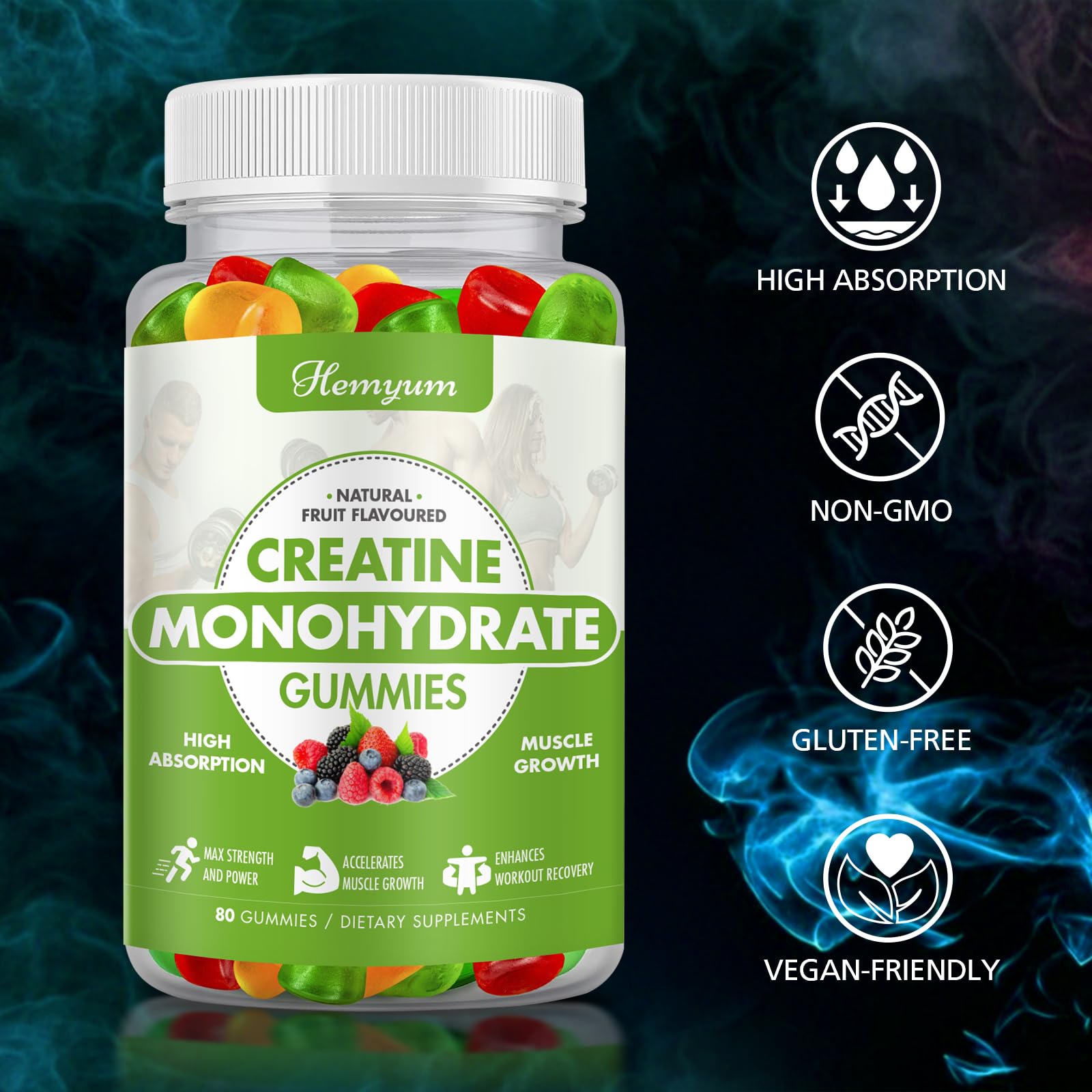 Creatine Monohydrate Gummies - Pre-Workout Creatine for Women Men, Enhanced Muscle Strength, Boost Focus and Endurance, Muscle Builder,Complex L-Taurine + Vitamin B12,Vegan, Gluten-Free 160 Count HemyumAu supplements