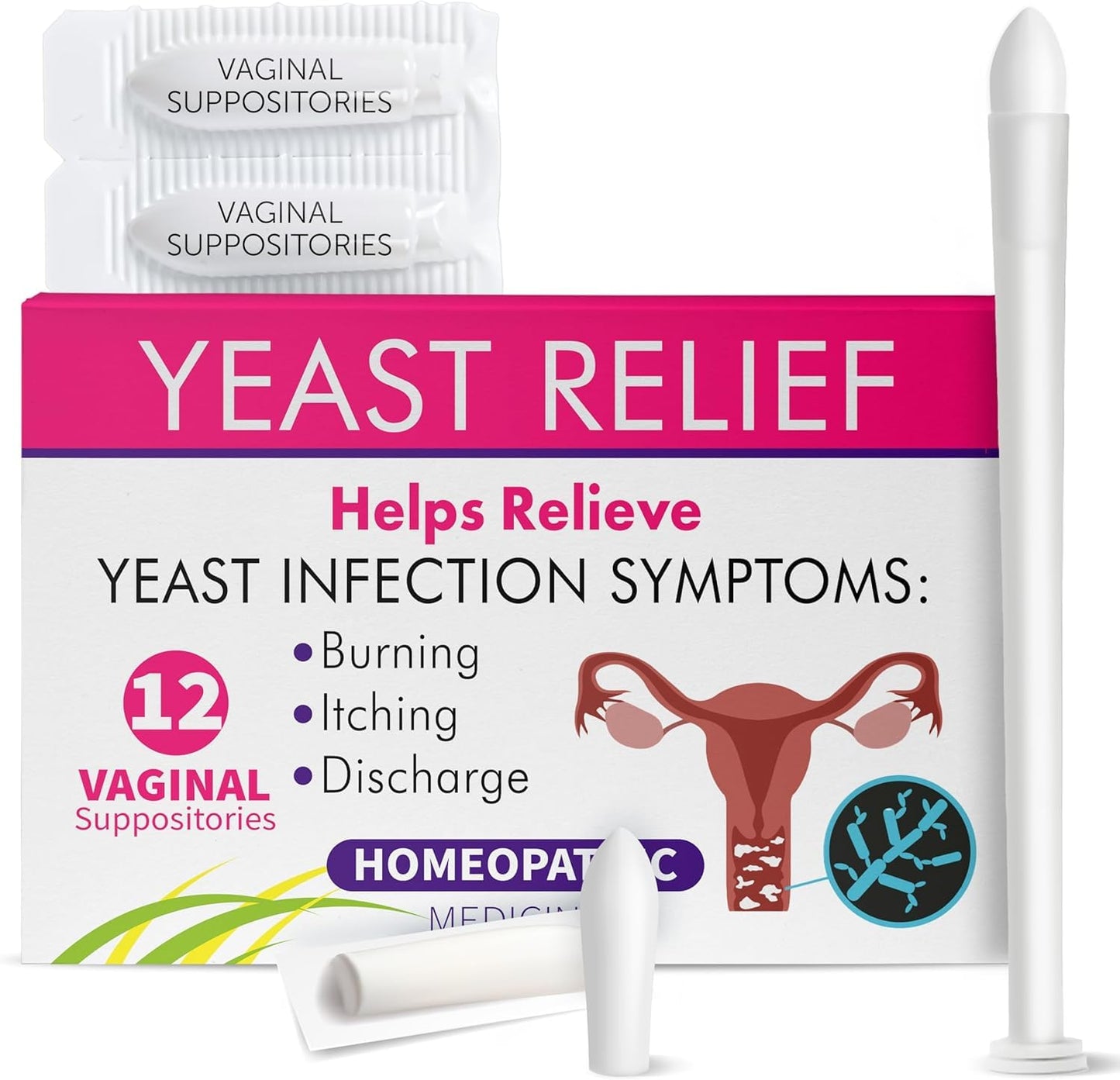 Yeast Infection Treatment for Women | Boric Acid Suppositories For Women | Helps Relieve Itching & Irritation | Vaginal Aid for Inflammation, Dryness & Watery Discharge | 12 Vaginal Suppositories Terramed Just Think ComfortUS supplements
