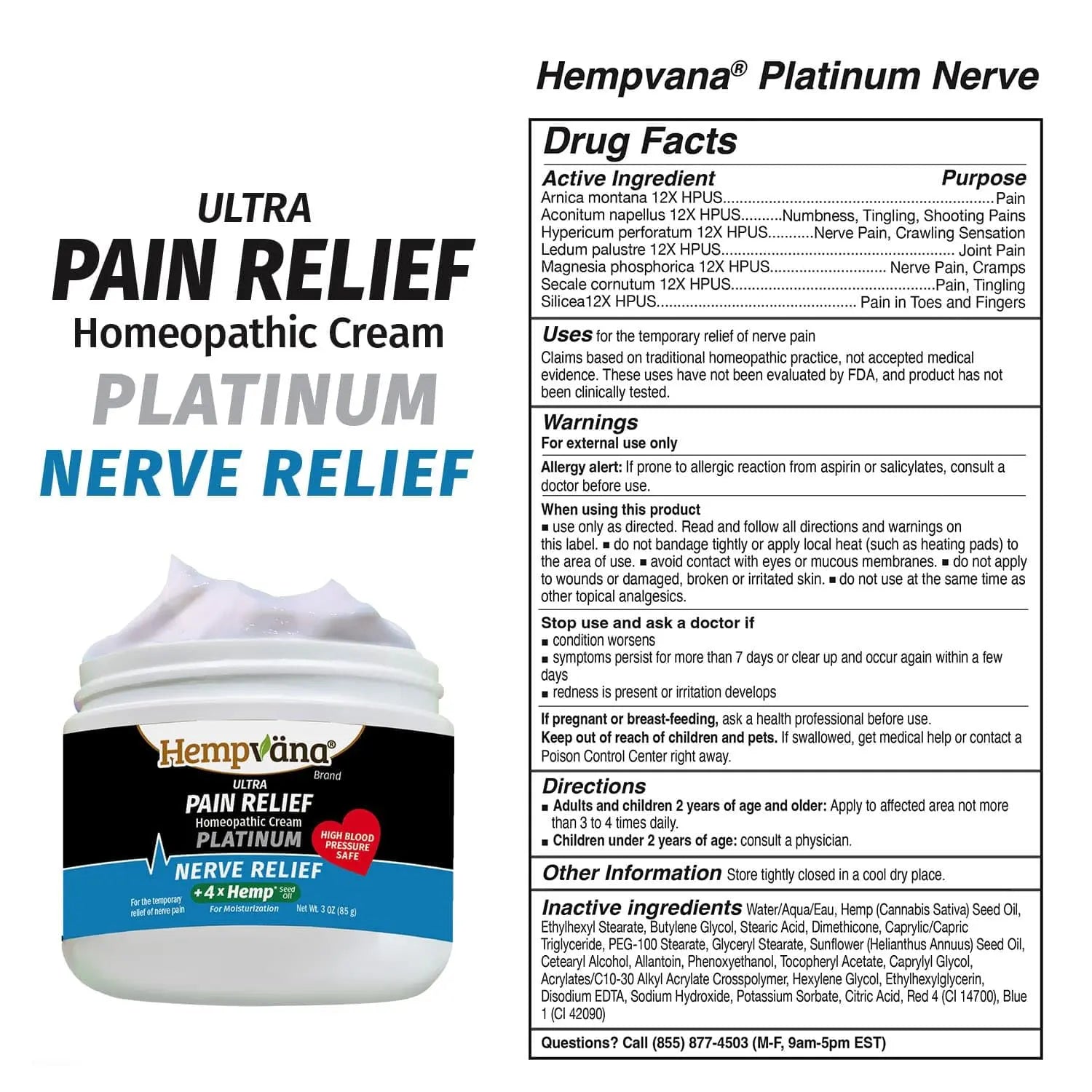 Hempvana Platinum Ultra-Strength Nerve Relief Cream w/100% Pure Hemp Seed Oil, AS-SEEN-ON-TV, Relieves Nerve Pain, Shooting Pain, Tingling, Muscle Cramps, Joint Pain, Tingling, Crawling Sensations HempvanaAu supplements