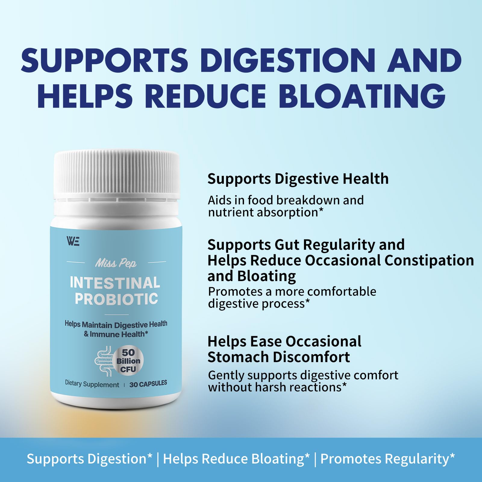 MISS PEP Probiotics 50 Billion CFU - 8 Unique Strains + 3 Prebiotics - Immune, Digestive & Gut Health - Supports Occasional Constipation, Diarrhea, Gas & Bloating - Probiotics for Women & Men - 30ct MISS PEPAu supplements