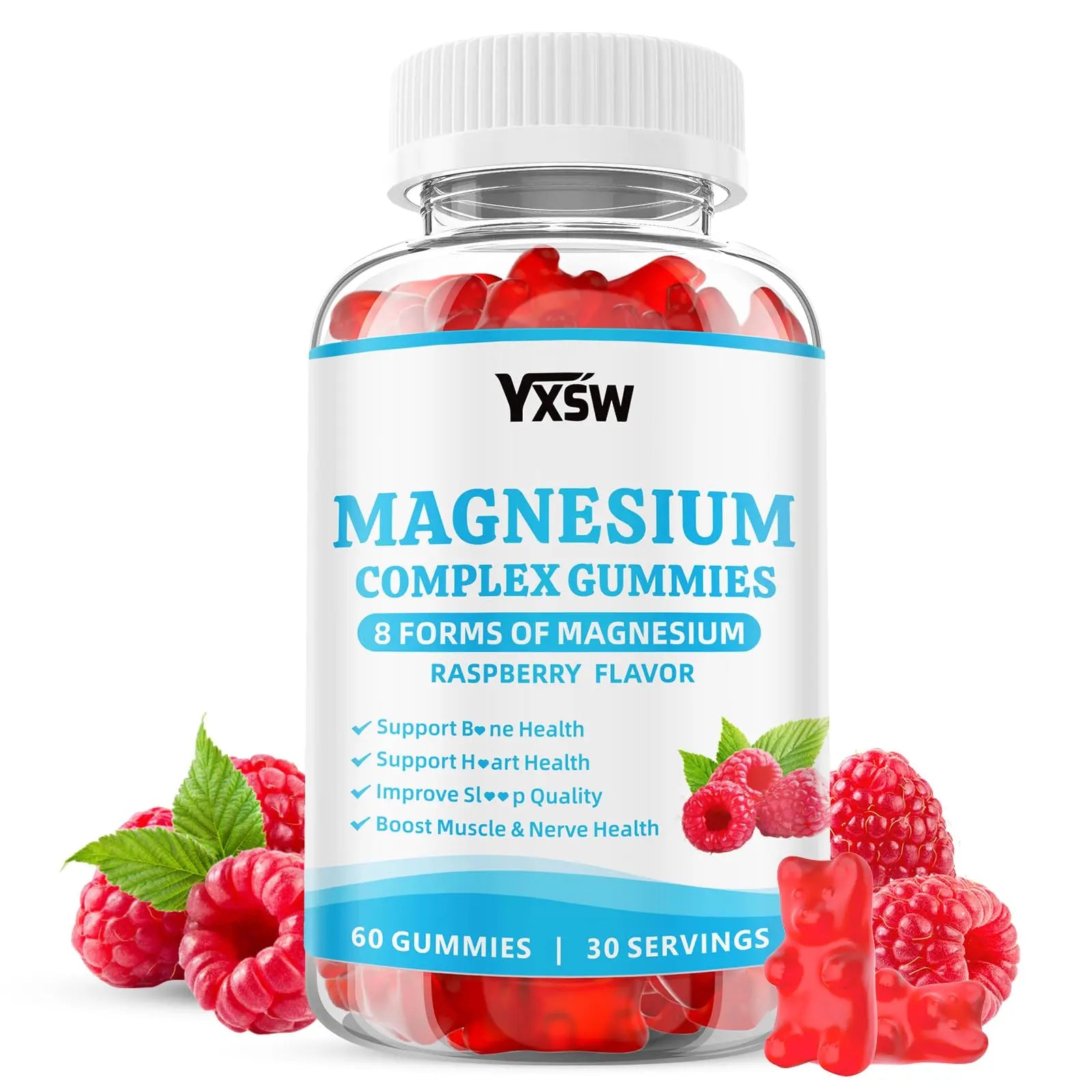 Magnesium Complex Gummies 8 Elemental 1000mg - Magnesium Glycinate, Citrate, Malate, Taurate, Supports Bones, Muscle, Nerve Health, for Women & Men, Vegan Non-GMO, Raspberry Flavor, 60 Count YXSWAu supplements