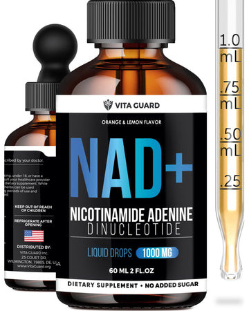 Vita Guard Pure NAD+ Supplements 1000mg Liquid Drops for Women & Man | Nicotinamide Adenine Similar to Nicotinamide Riboside NAD Plus Boosting Supplement - Natural Lemon & Orange Flavor Vita GuardAu supplements