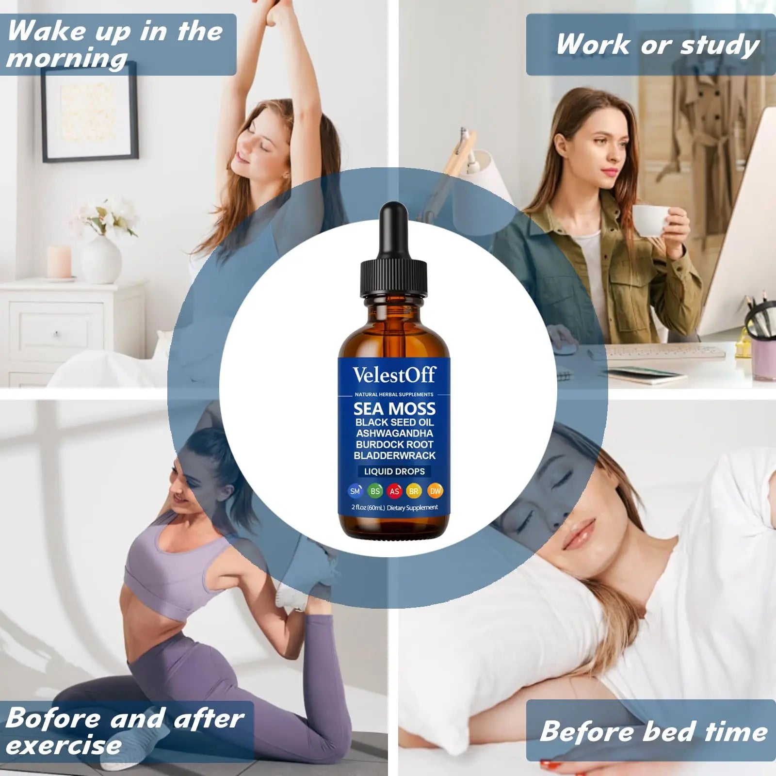 Velestoff Irish Seamoss Thyroid Hormone Regulator, Velestoff Thyroid Support Drops | Sea Moss, Black Seed Oil, Ashwagandha, Burdock Root, Bladderwrack, Hormone Balance & Support - 2 FL.OZ (1 Pcs) Velestoffnz supplements