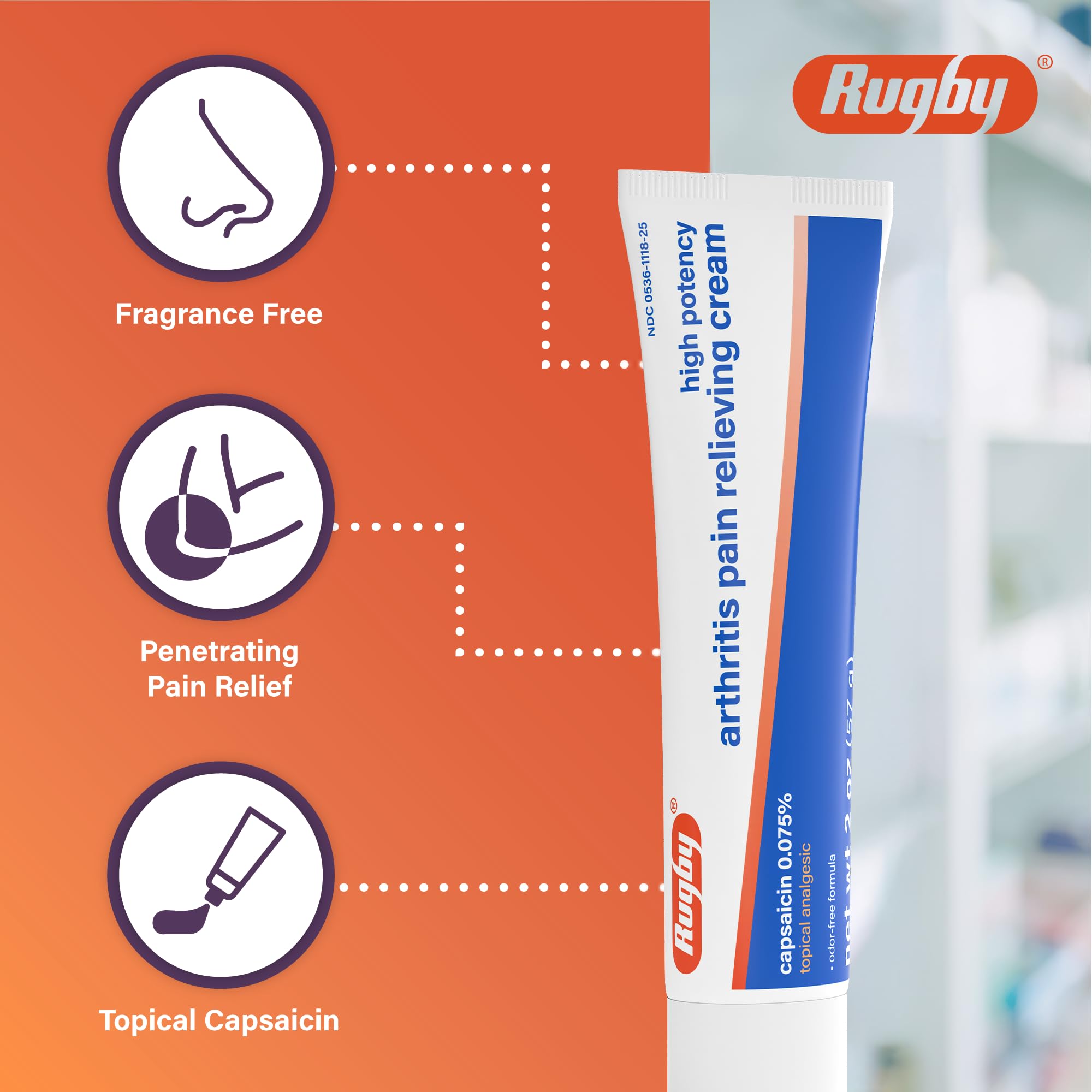 Rugby High Potency Capsaicin 0.075% Cream - Pain Relief Cream for Arthritis - 2 Oz (57g), (1 Pack) RUGBY LABORATORIESAu supplements