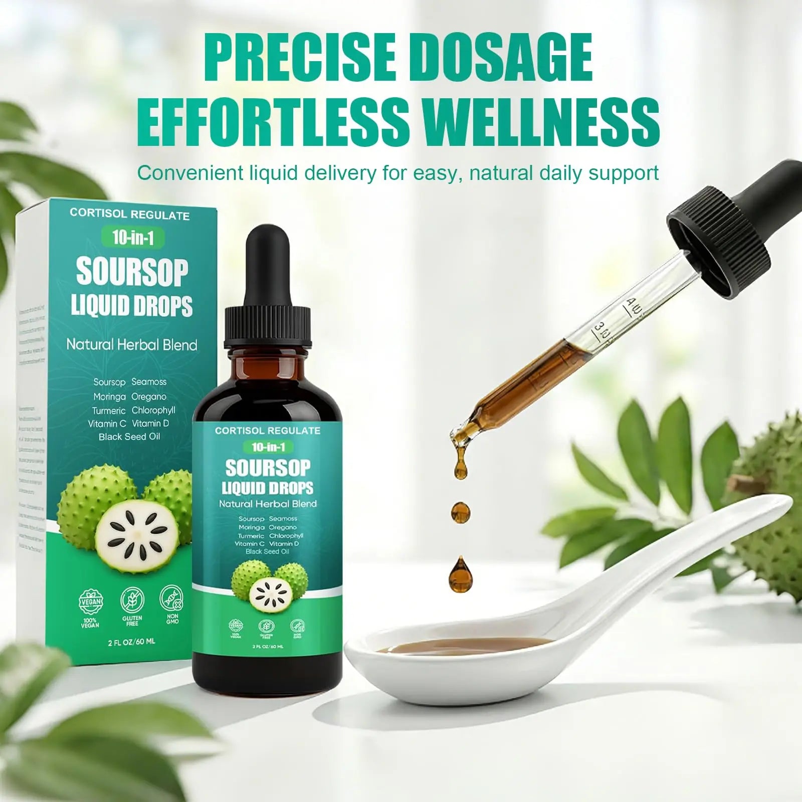 CORTISOL REGULATE Soursop Liquid Drops, 10-in-1 Blend with Sea Moss, Moringa, Turmeric, Black Seed Oil, Oregano, and More, 2 fl oz (1 Pack) CORTISOL REGULATEAu supplements