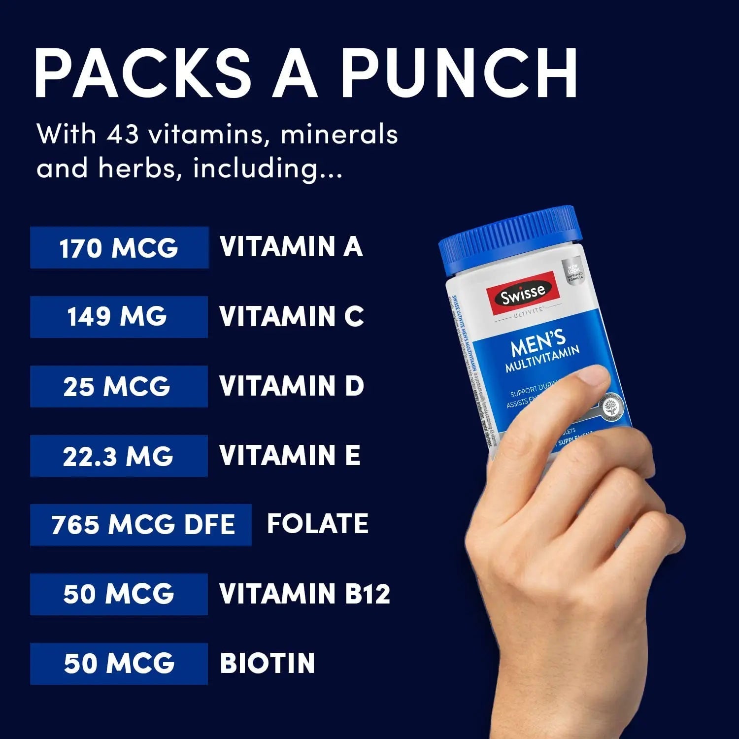 Swisse Ultivite Mens Daily Multivitamins | 50 Vitamins, Antioxidants and Minerals + Adaptogens | Energy, Stress & Immune Support | Mens Vitamins | 120 Tablets SwisseAu supplements