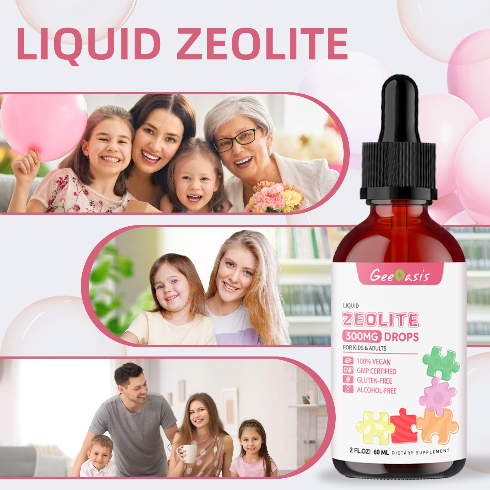 Geeoasis Zeolite Detox for Kids & Adults, 300 mg Zeolite Clinoptilolite Liquid with Vitamin B12 & D3, Vitamin C & Zinc Gluconate, Immune Support & Gut Health, Natural Strawberry Flavor, 2 Fl Oz GeeoasisAu supplements