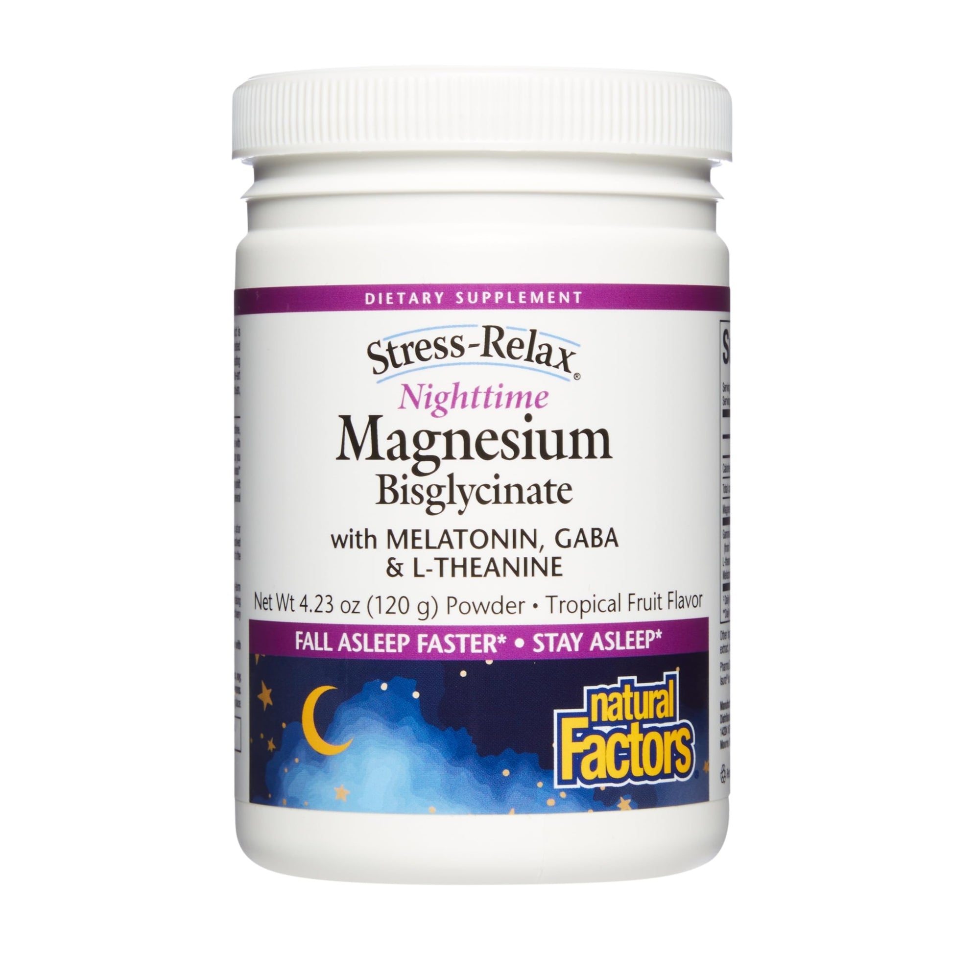 Natural Factors Stress-Relax Nighttime Magnesium Bisglycinate - Supports Sleep & Relaxation* - with Melatonin, L-Theanine & GABA - Tropical Flavor - 4.23 oz Natural FactorsAu supplements