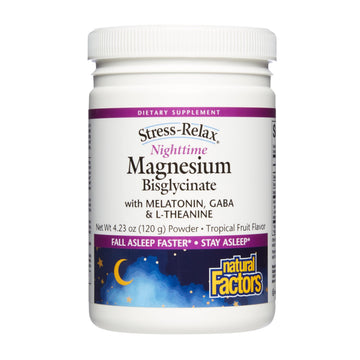 Natural Factors Stress-Relax Nighttime Magnesium Bisglycinate - Supports Sleep & Relaxation* - with Melatonin, L-Theanine & GABA - Tropical Flavor - 4.23 oz Natural FactorsAu supplements
