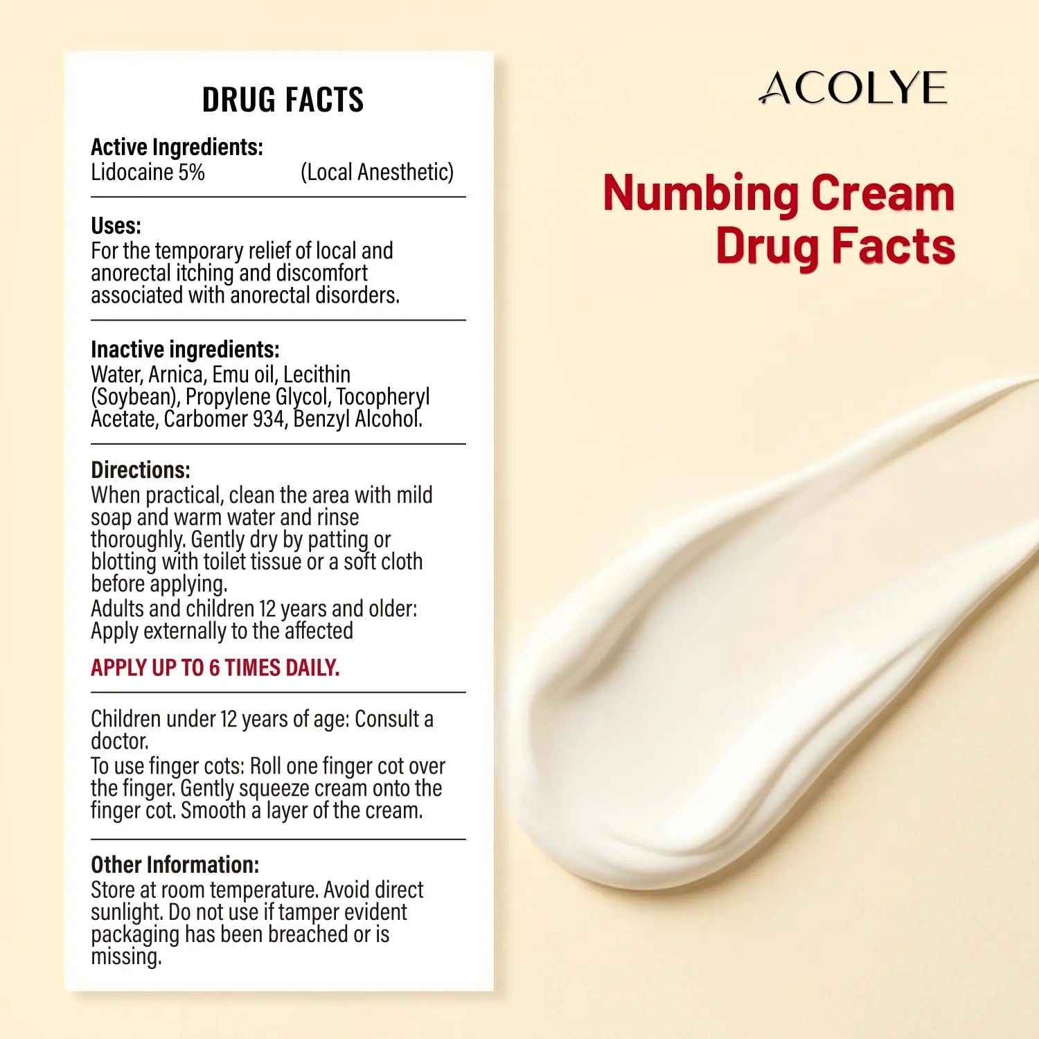 Acolye Numbing Cream Maximum Strength : 5% Lidocaine Topical Anesthetic - Extra Strength 5X Numbing with Menthol Arnica and Emu Oi (2 Fl Oz, Mint Flavor) AcolyeAu supplements