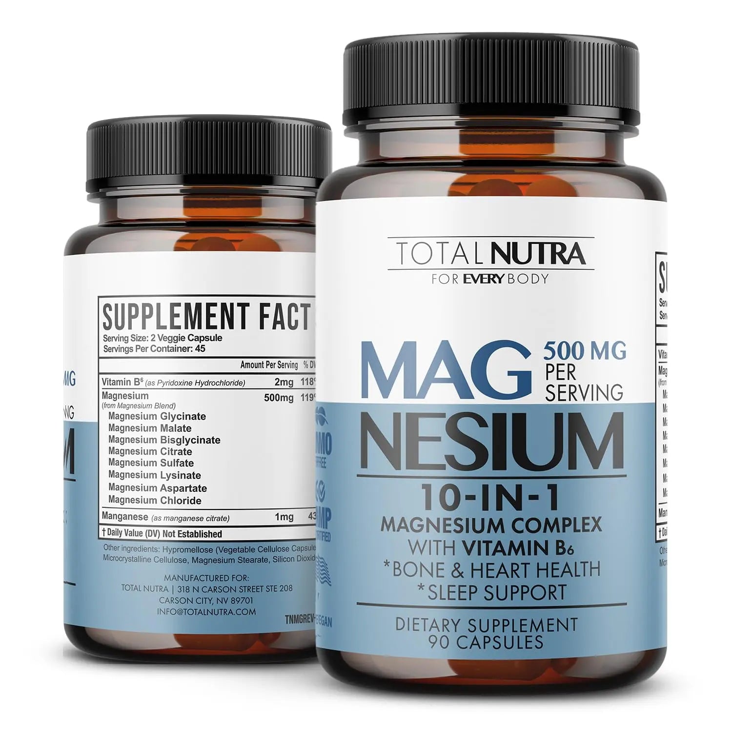 10-in-1 Magnesium Supplement 500 mg | High Absorption Magnesium Complex with Mag Glycinate, Citrate, Vitamin B6 Magnesium for Sleep, Muscle, Bone & Heart Health, Vegan & Gluten-Free, 45 Day Supply Total NutraAu supplements