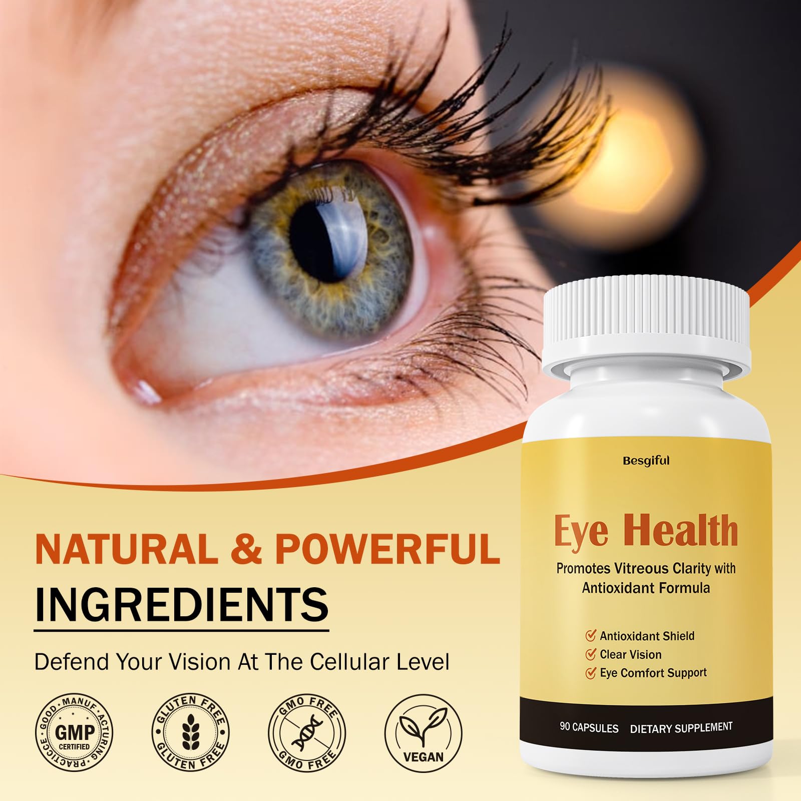 Besgiful Eye Supplement for Vitreous Health, Promotes Clear Vision, Improves Eye Strain & Dryness, Reduces Squiggly Lines, Eye Degeneration, Clear Eye Support, 90 Vegan Capsules BesgifulAu supplements