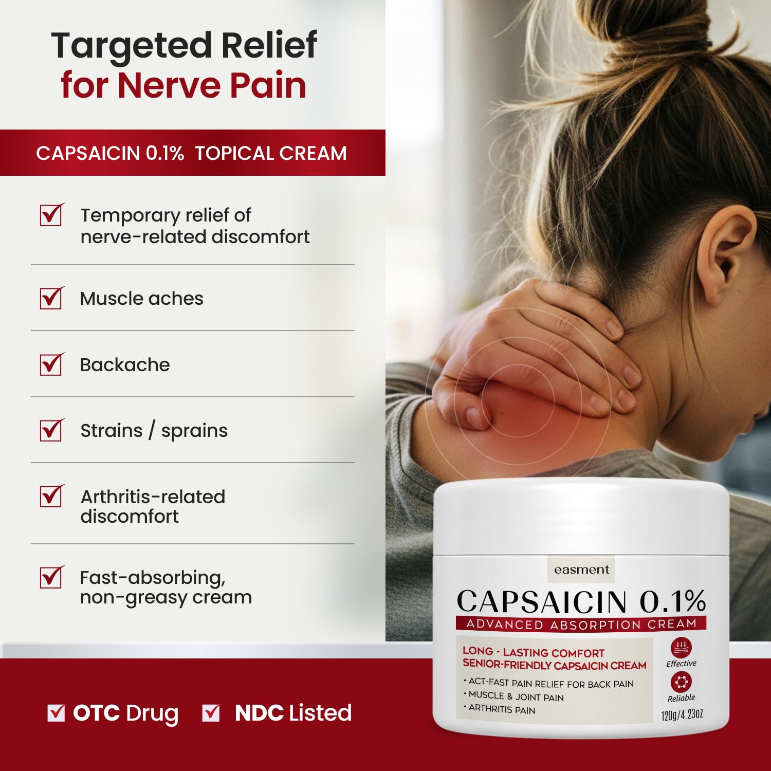 Easment Capsaicin Pain Relief Cream – Topical Arthritis & Muscle Pain Relief for Joint, Nerve & Back Pain – Medicated Pain Cream with Capsaicin 0.1% – Arnica, Aloe & Chamomile, 4.23 Fl Oz EasmentAu supplements