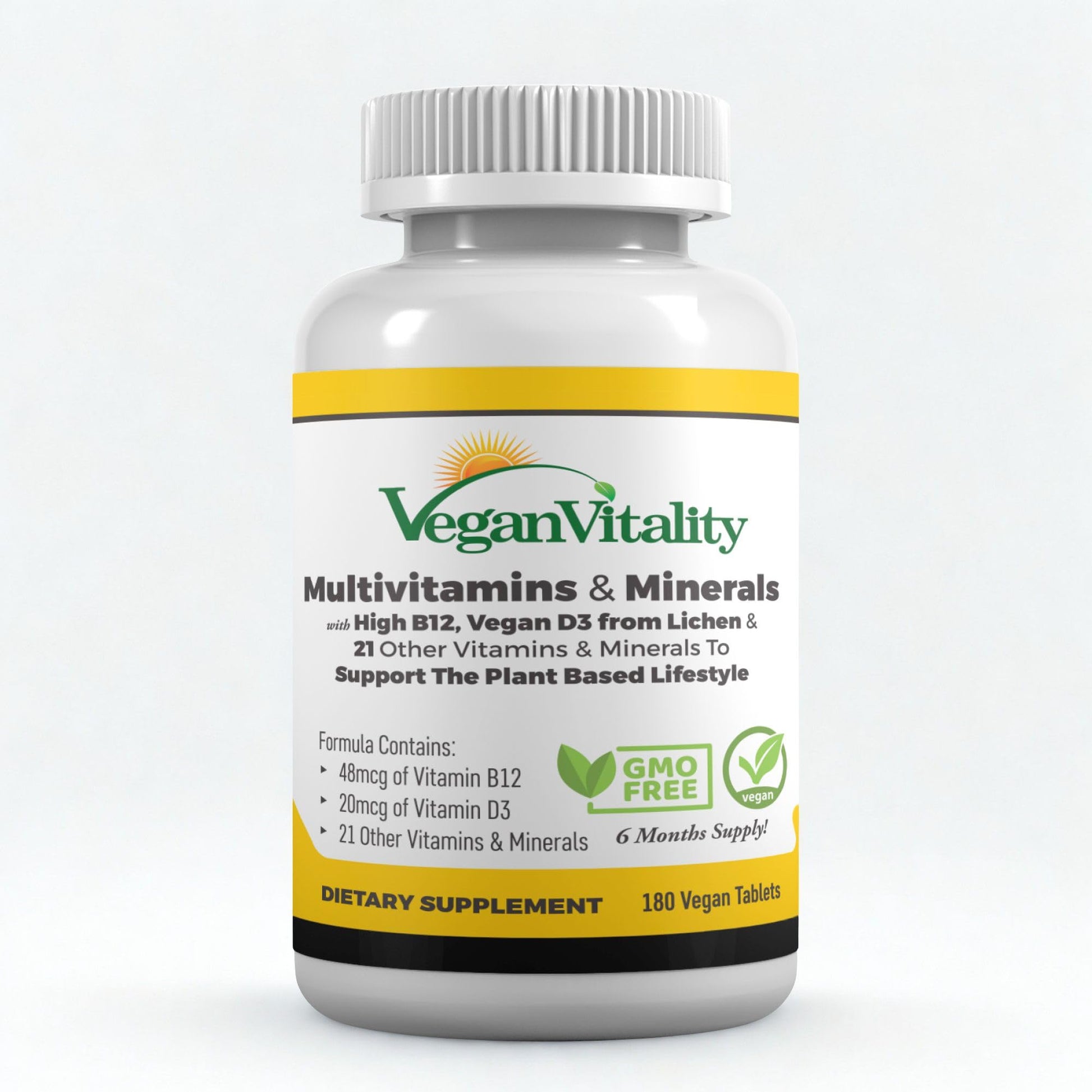 Vegan Vitality Multivitamins & Minerals for Women and Men with High Strength Vitamin B12, D3 & K2. 180 Vegan Multivitamin Tablets - 6 Months Supply Vegan VitalityAu supplements