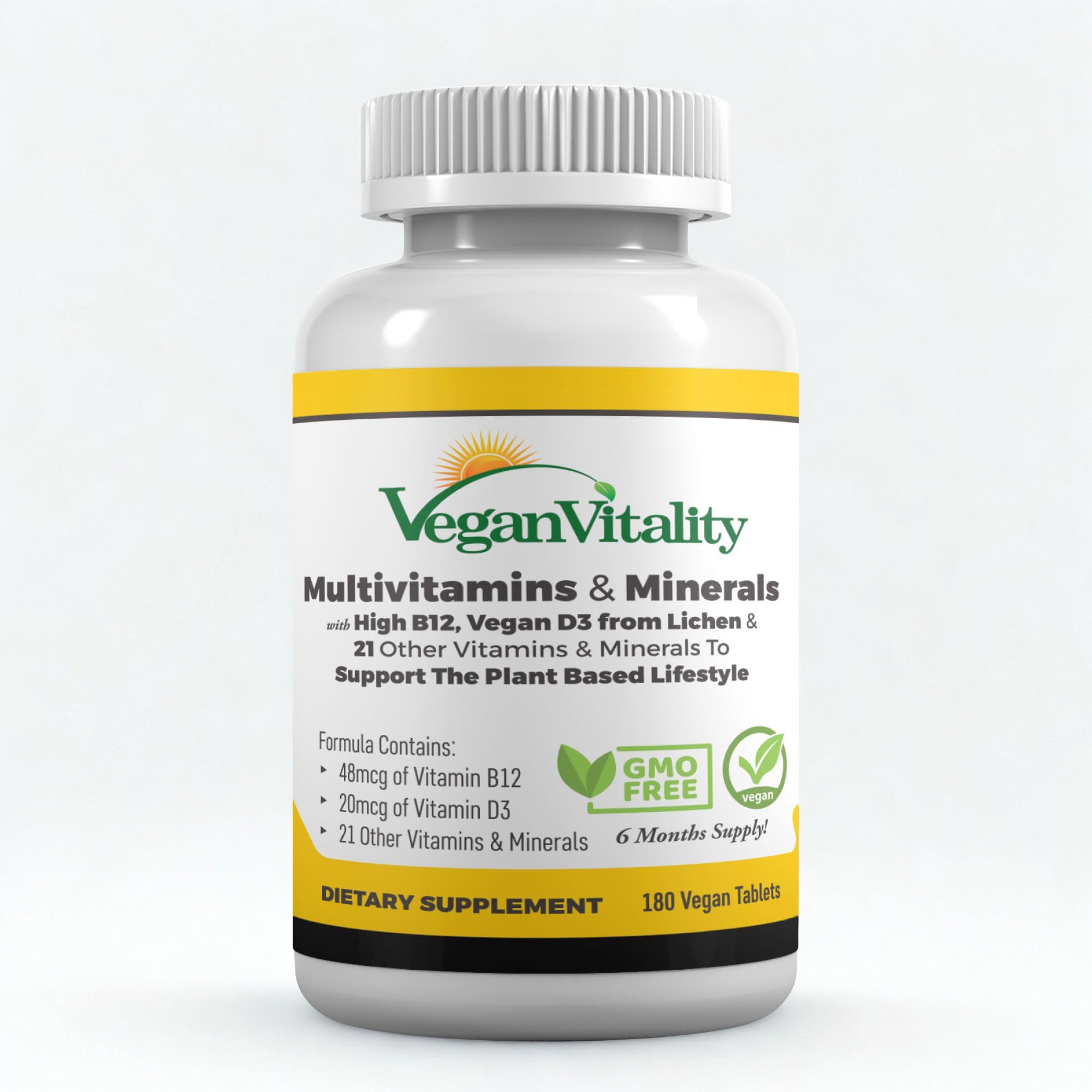Vegan Vitality Multivitamins & Minerals for Women and Men with High Strength Vitamin B12, D3 & K2. 180 Vegan Multivitamin Tablets - 6 Months Supply Vegan VitalityAu supplements