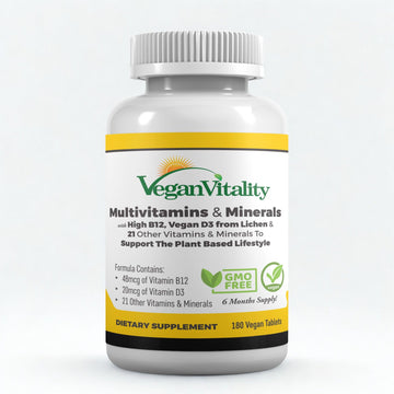 Vegan Vitality Multivitamins & Minerals for Women and Men with High Strength Vitamin B12, D3 & K2. 180 Vegan Multivitamin Tablets - 6 Months Supply Vegan VitalityAu supplements