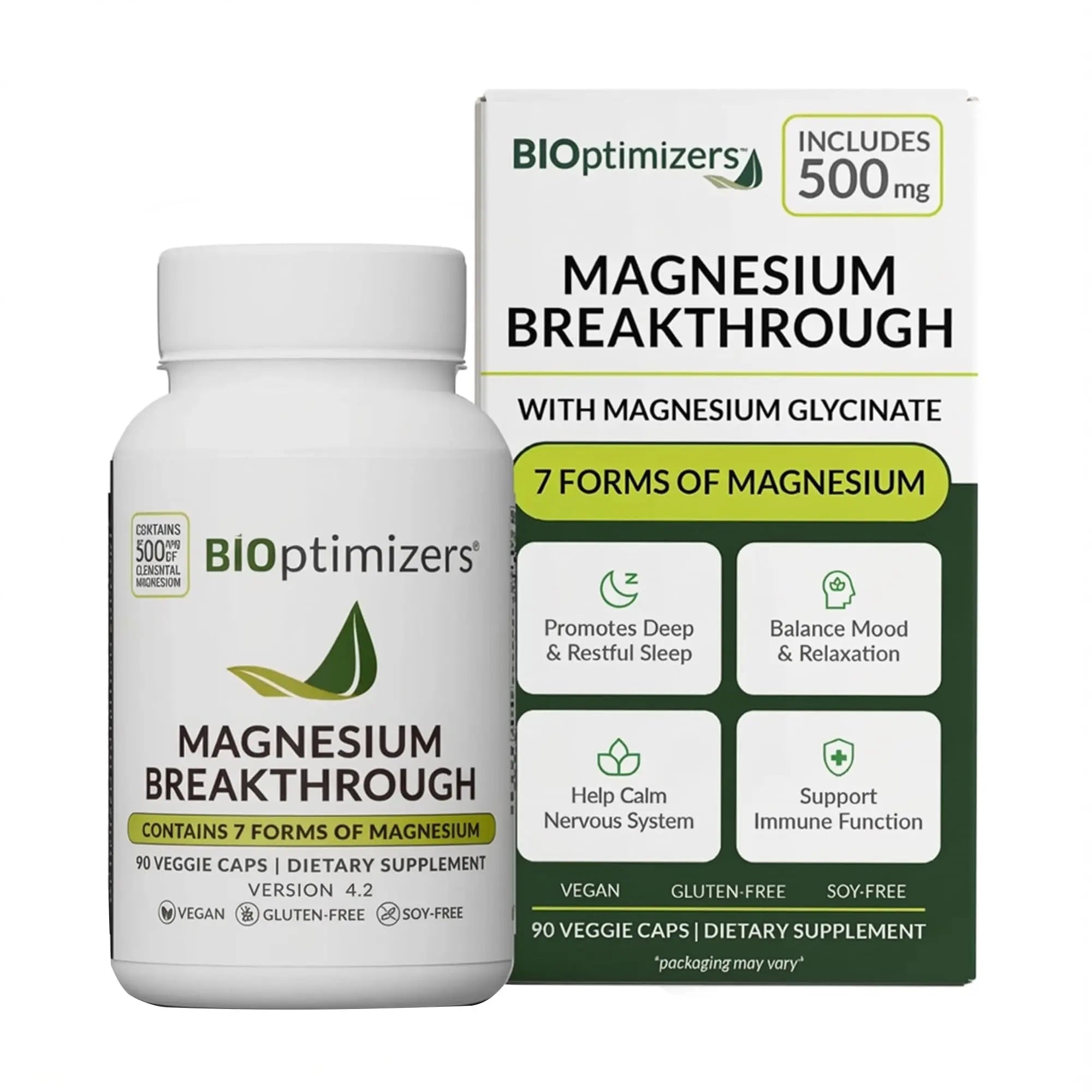 BIOptimizers Magnesium Breakthrough Supplement with 500mg - 7 Forms of Magnesium: Glycinate, Malate, Citrate, and More - Natural Support for Sleep and Cognitive Function -90 Capsules- Calming Vitamins BIOptimizersAu supplements