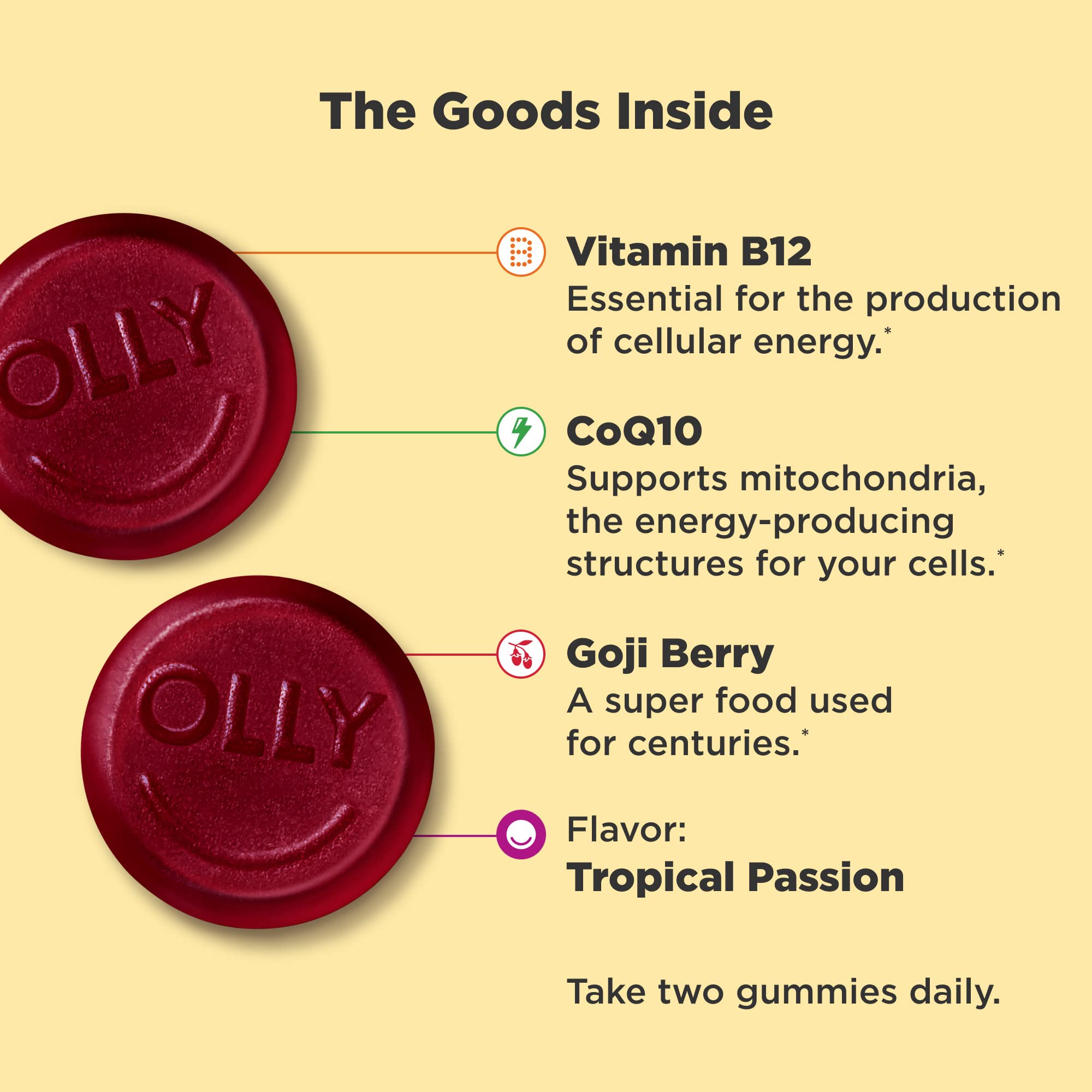 OLLY Daily Energy Gummy, Caffeine Free, Vitamin B12, CoQ10, Goji Berry, Adult Chewable Supplement & Hello Happy Gummy Worms, Mood Balance Support, Vitamin D, Saffron, Adult Chewable Supplement OLLYAu supplements