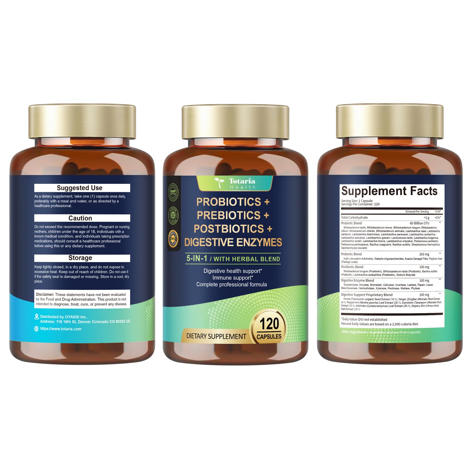 Totaria (2 Packs) 5-in-1 Probiotic Prebiotic & Postbiotic for Women Men, 60 Billion CFU 24 Strains w/Digestive Enzymes, Slippery Elm, Daily Complete Gut Health, Digestive & Immune Support TotariaAu supplements