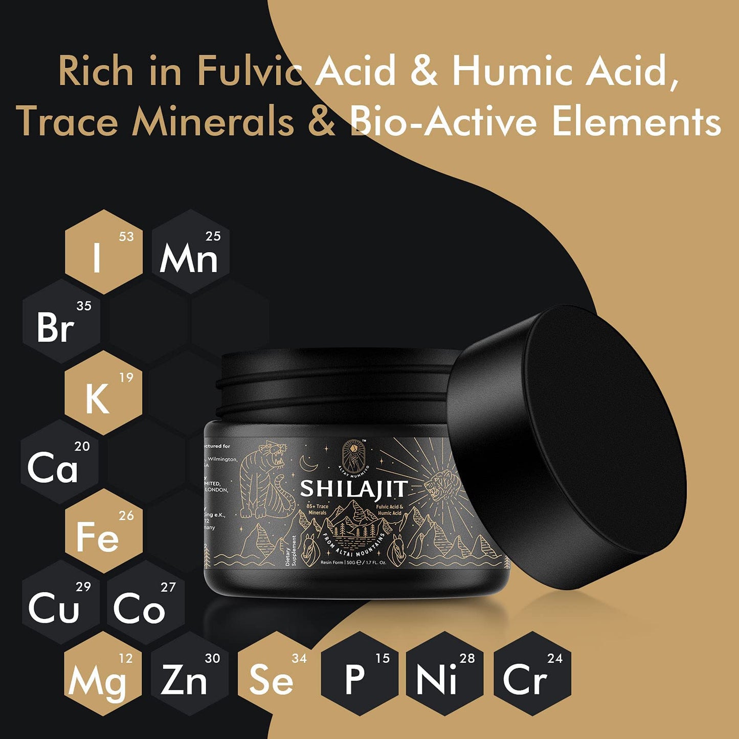 Shilajit Resin with Fulvic Acid & Trace Minerals, Original Siberian Pure Shilajit with 85+ Humic ALTAY MUMMIYOUS supplements