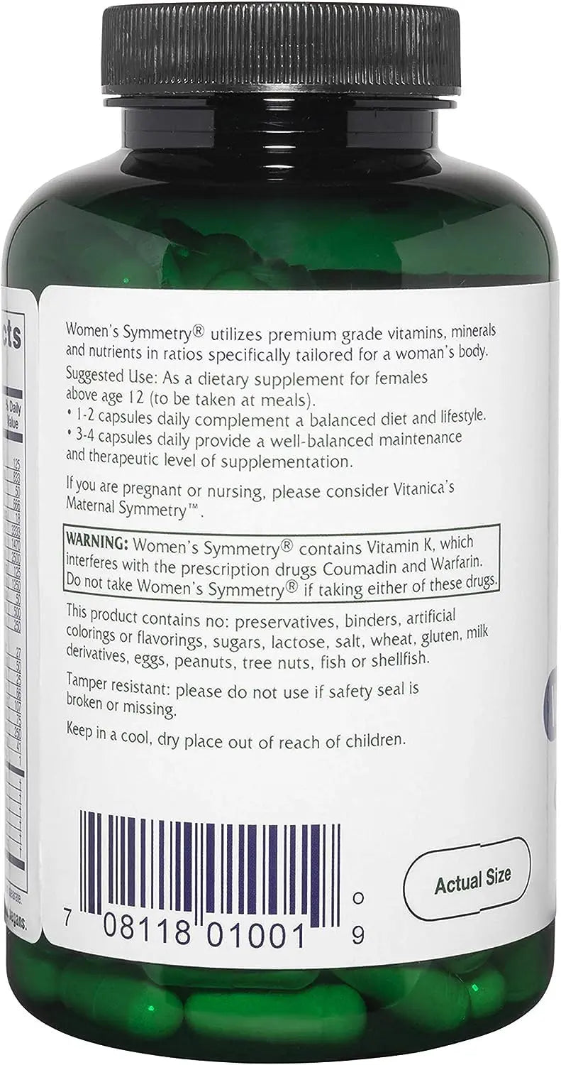 Vitanica Women's Symmetry, High Potency Daily Multivitamin, Vegan/Vegetarian, 180 Capsules VitanicaAu supplements